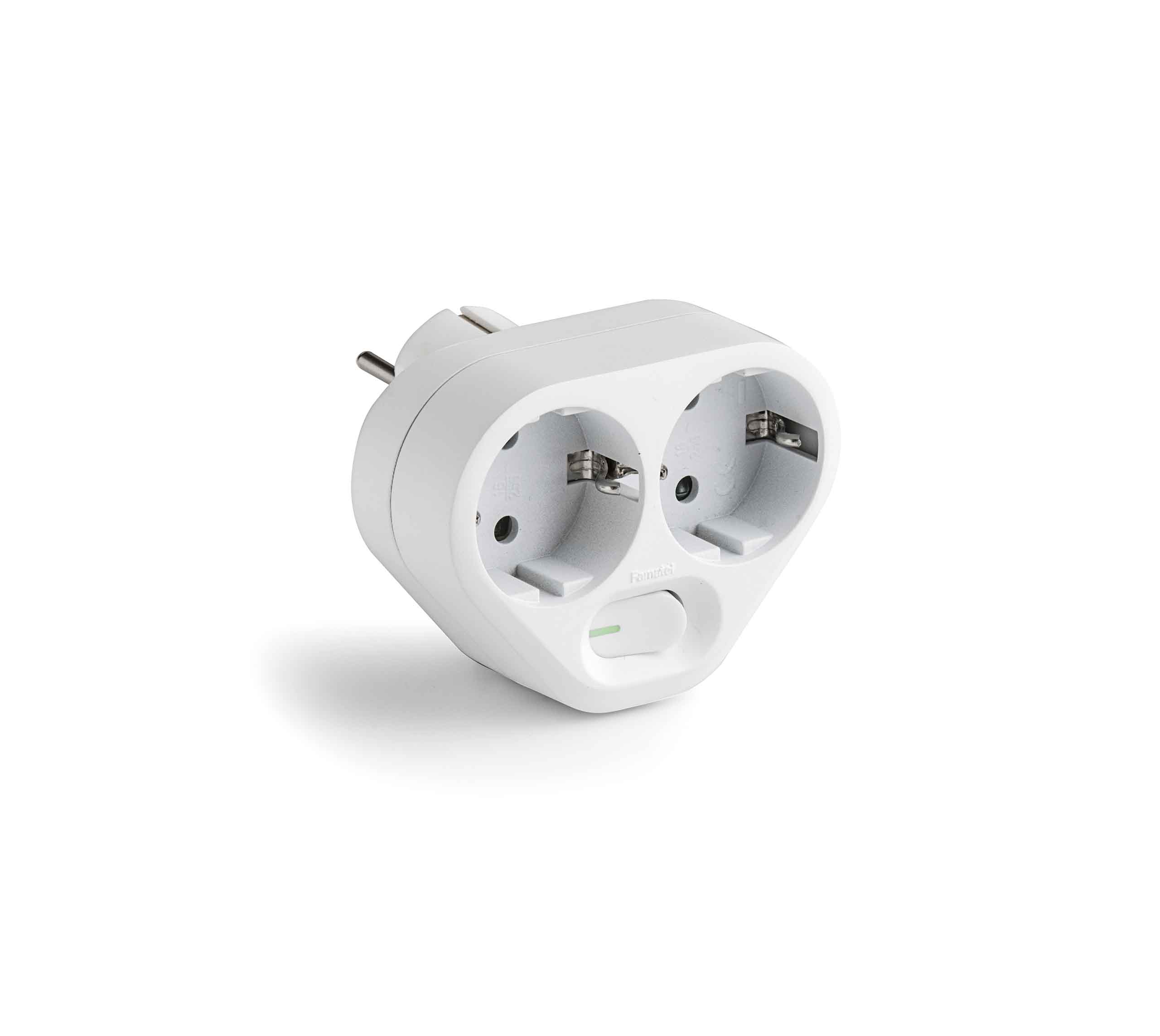 Adaptador duplo 2x2P+T com interrutor