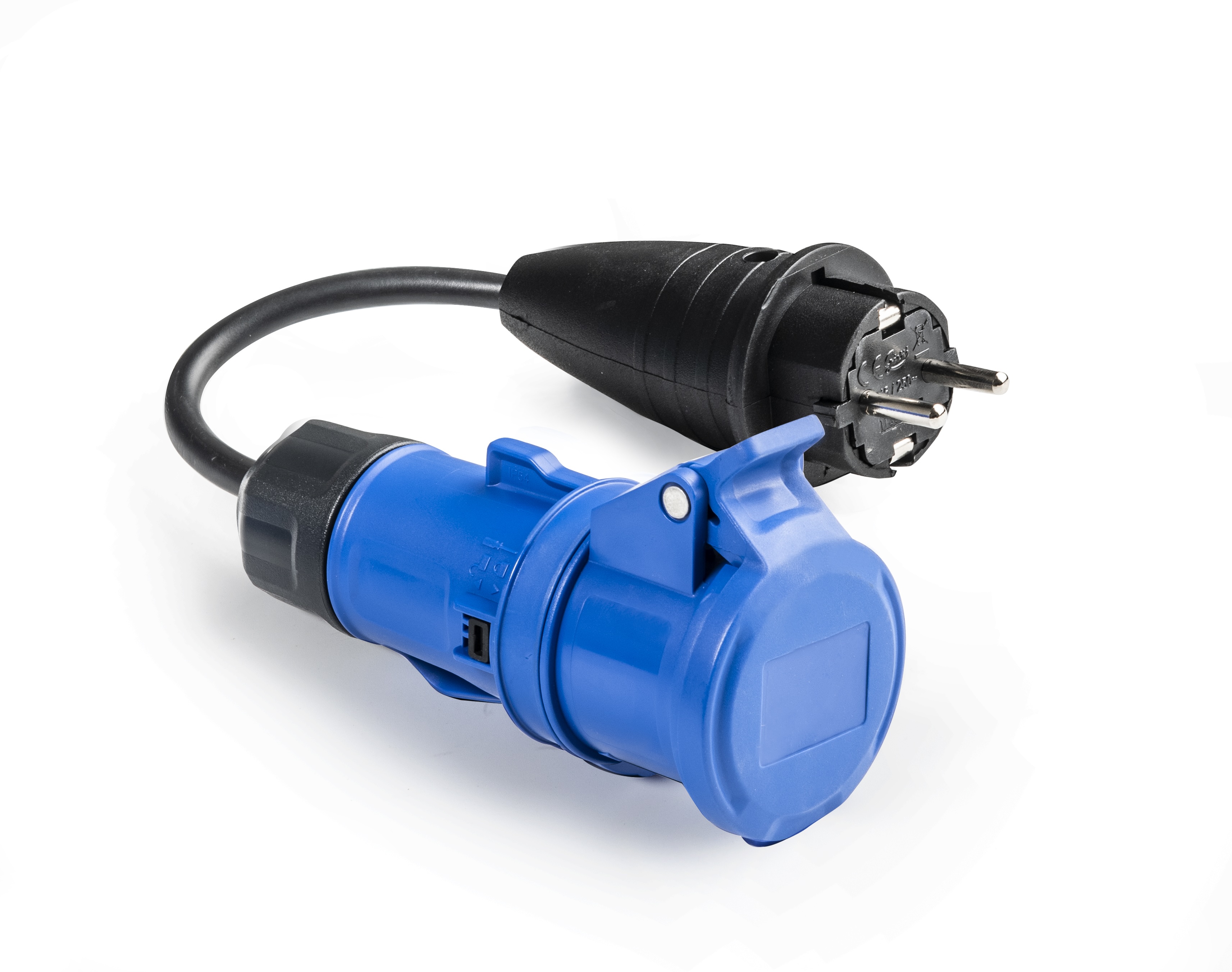 Adaptador ficha schuko - tomada CEE ind. + cabo de extensão