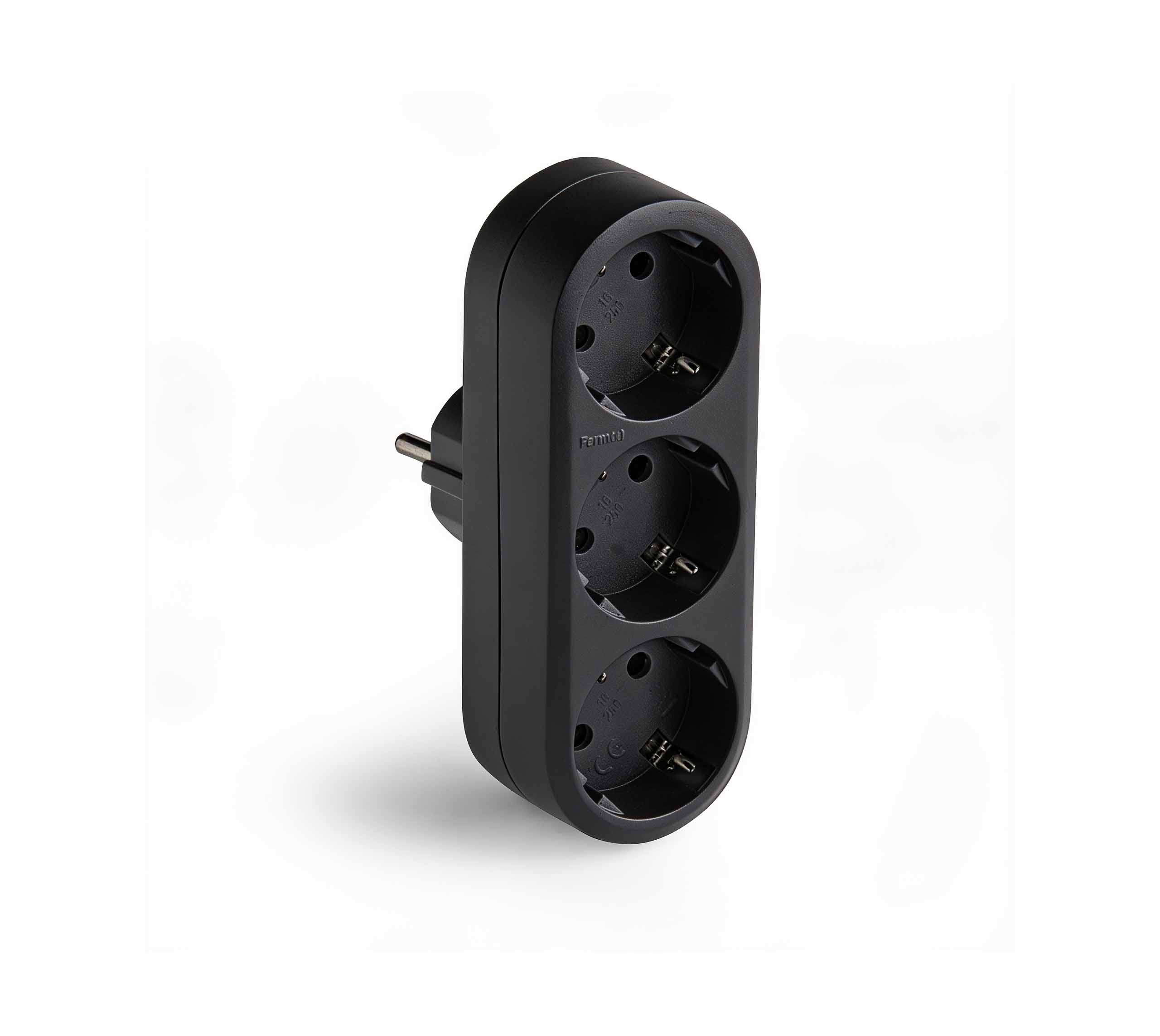 NEX | Adaptador Schuko con 3 bases 16 A y cargador USB A+C 3,4 A