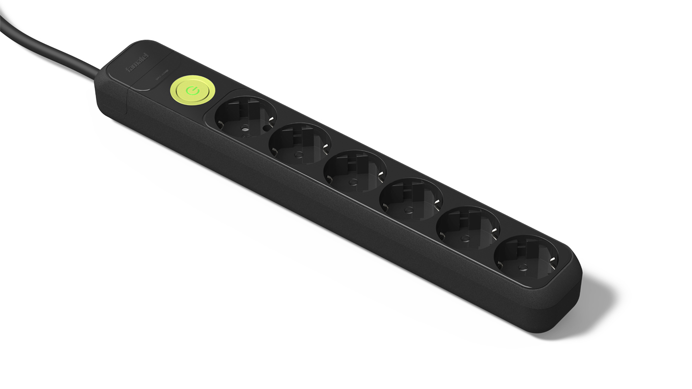 Base 6 sockets 16A and switch + 1.5m m cable