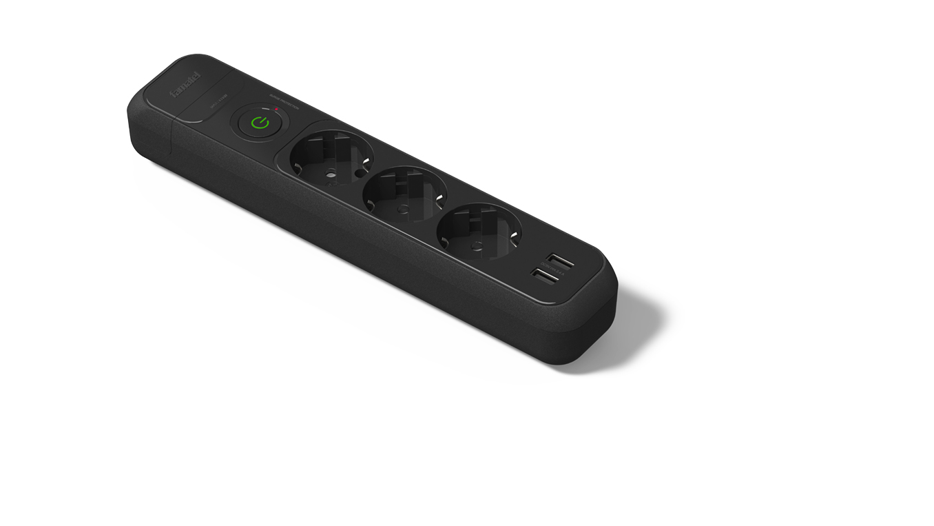Základna 3 zásuvky 16A, vypínač + 2 USB