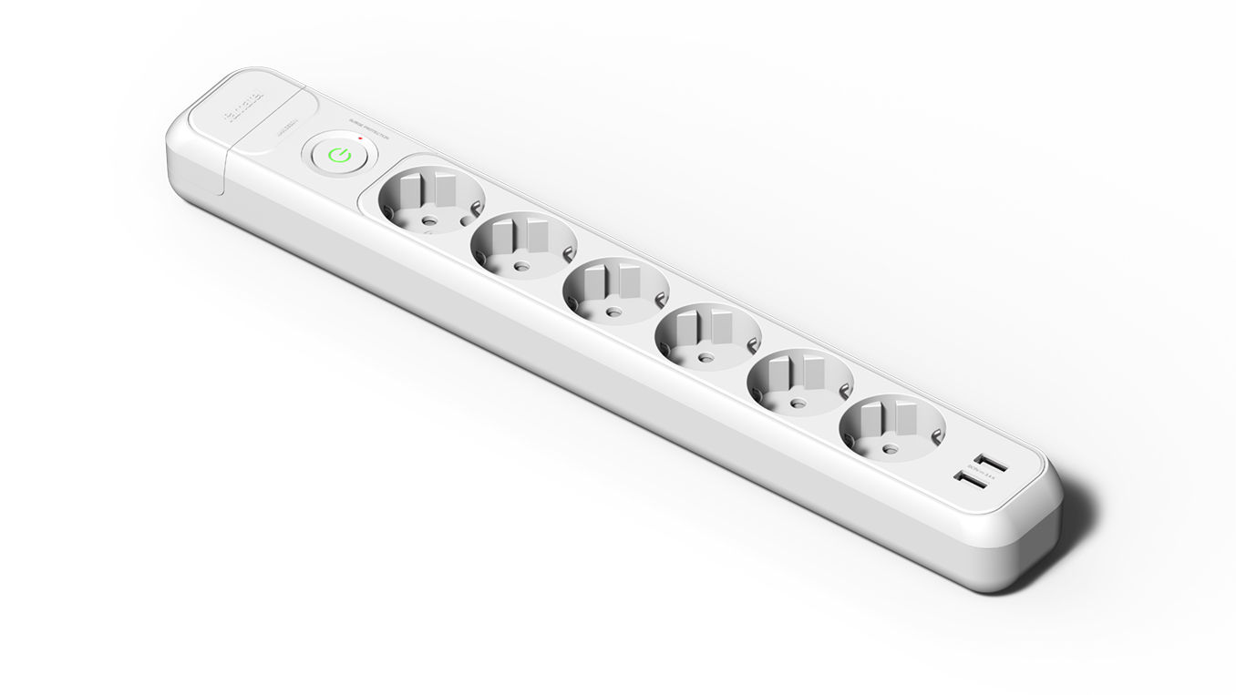 Základna 6 zásuvek 16A, vypínač + 2 USB
