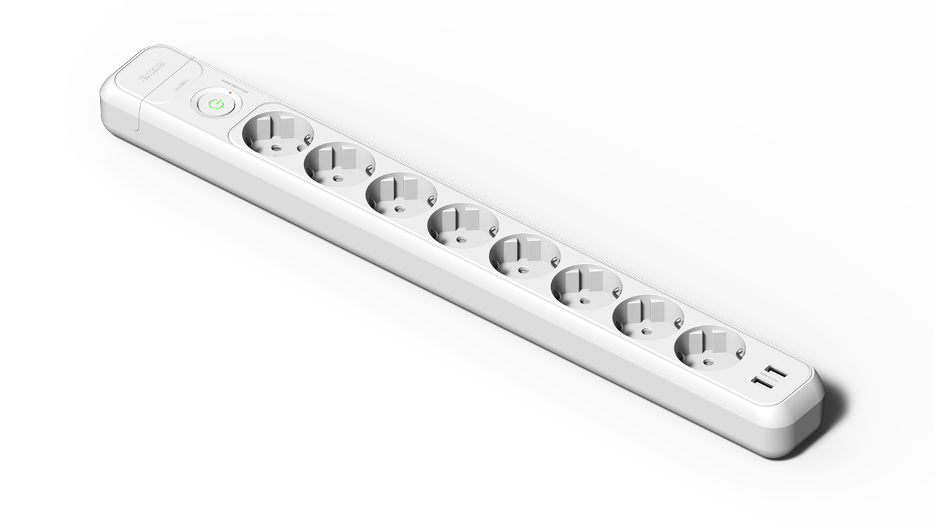 Základna 8 zásuvek 16A, vypínač + 2 USB