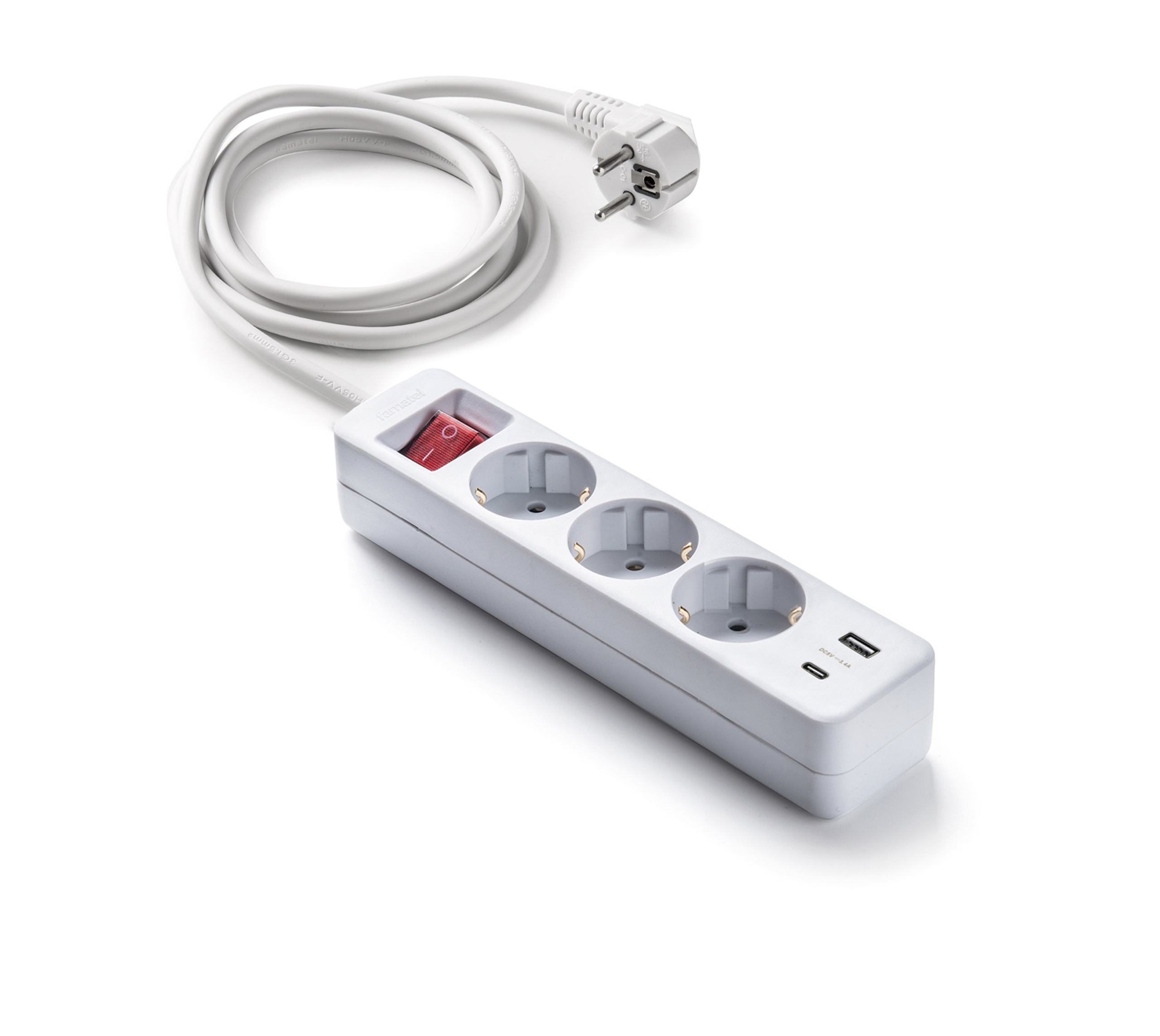 Base 3 tomas 16A e interruptor + USB A + USB C