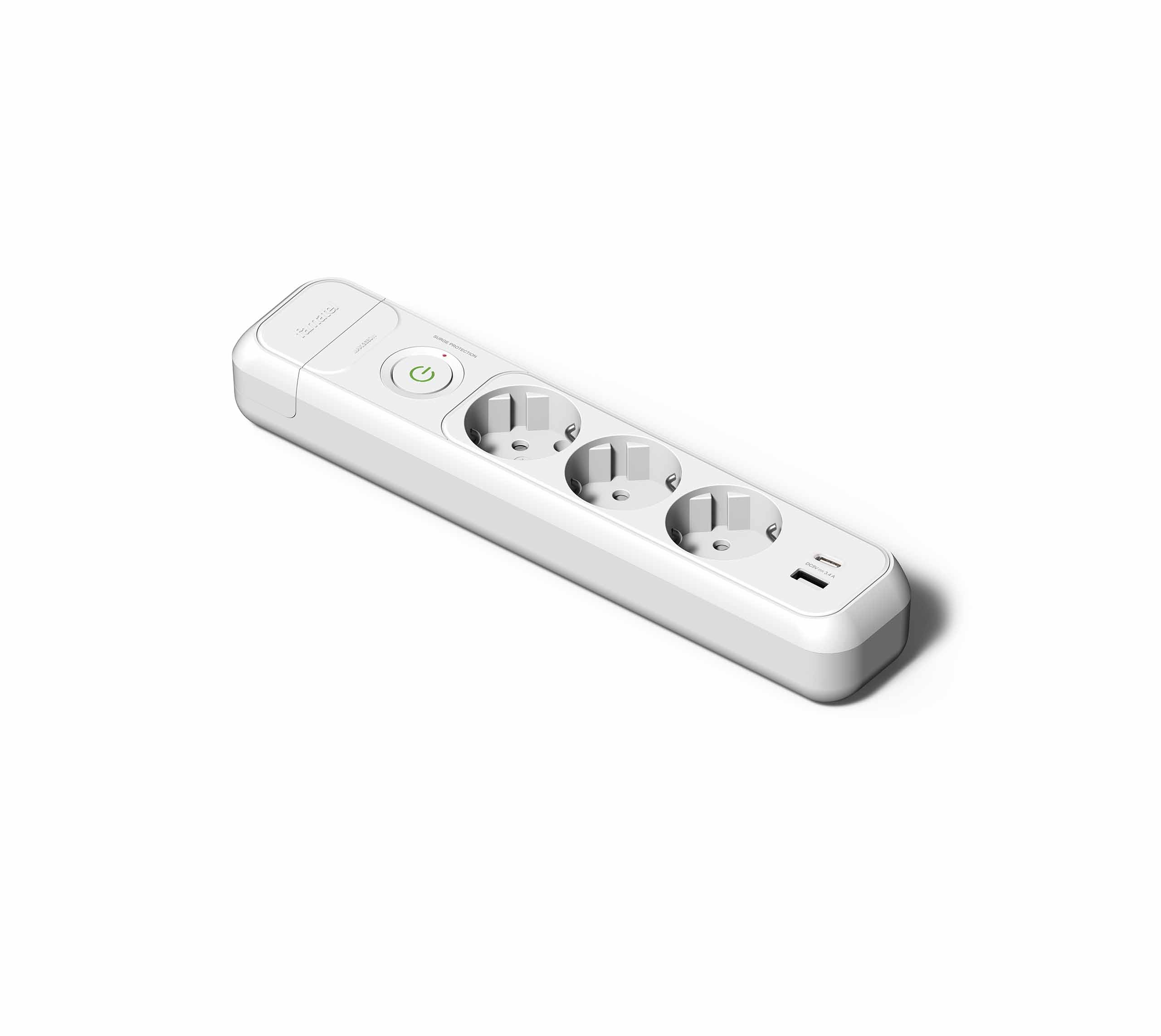Základna se 3 zásuvkami 16 A, vypínačem + USB-A + USB-C