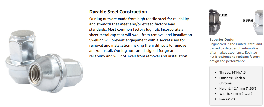 24 Pcs M14x1.5 14x1.5 Thread OEM Style Lug Nuts 1.66
