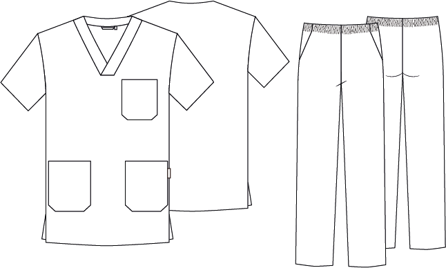 OUTFIT UNISEX WHITE V-NECK / ELASTICATED TROUSERS SCRUB SUIT 
