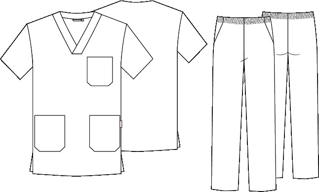 OUTFIT UNISEX WHITE V-NECK / ELASTICATED TROUSERS SCRUB SUIT 
