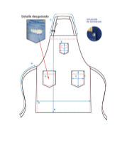 APRON WITH BIB INDIGO WORN INDIGO DENIM WASHED 80X82 CM
