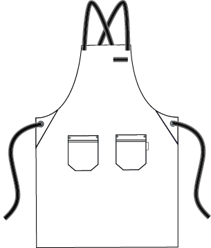 APRON BIB WITH POCKET AND MATCHING/CONTRASTING TIES 88x74 cm