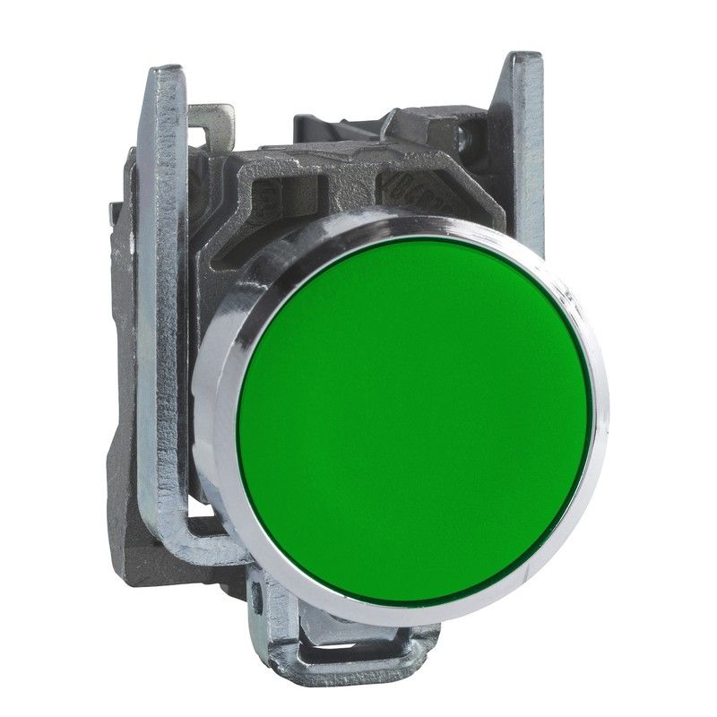 Interruttore A Pulsante Metallico 22mm Con Luce LED Verde 220V - Broco LA38-11D - Momentaneo NA+NC