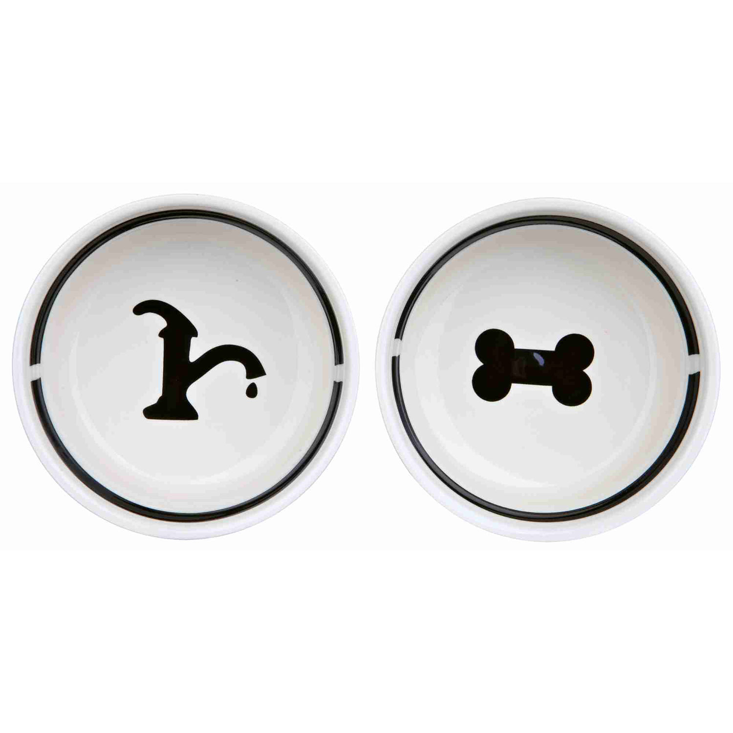 Set Comedero Cerámica + Pie, 2 x 2.6 l, ø25 cm, Blanco-Negro