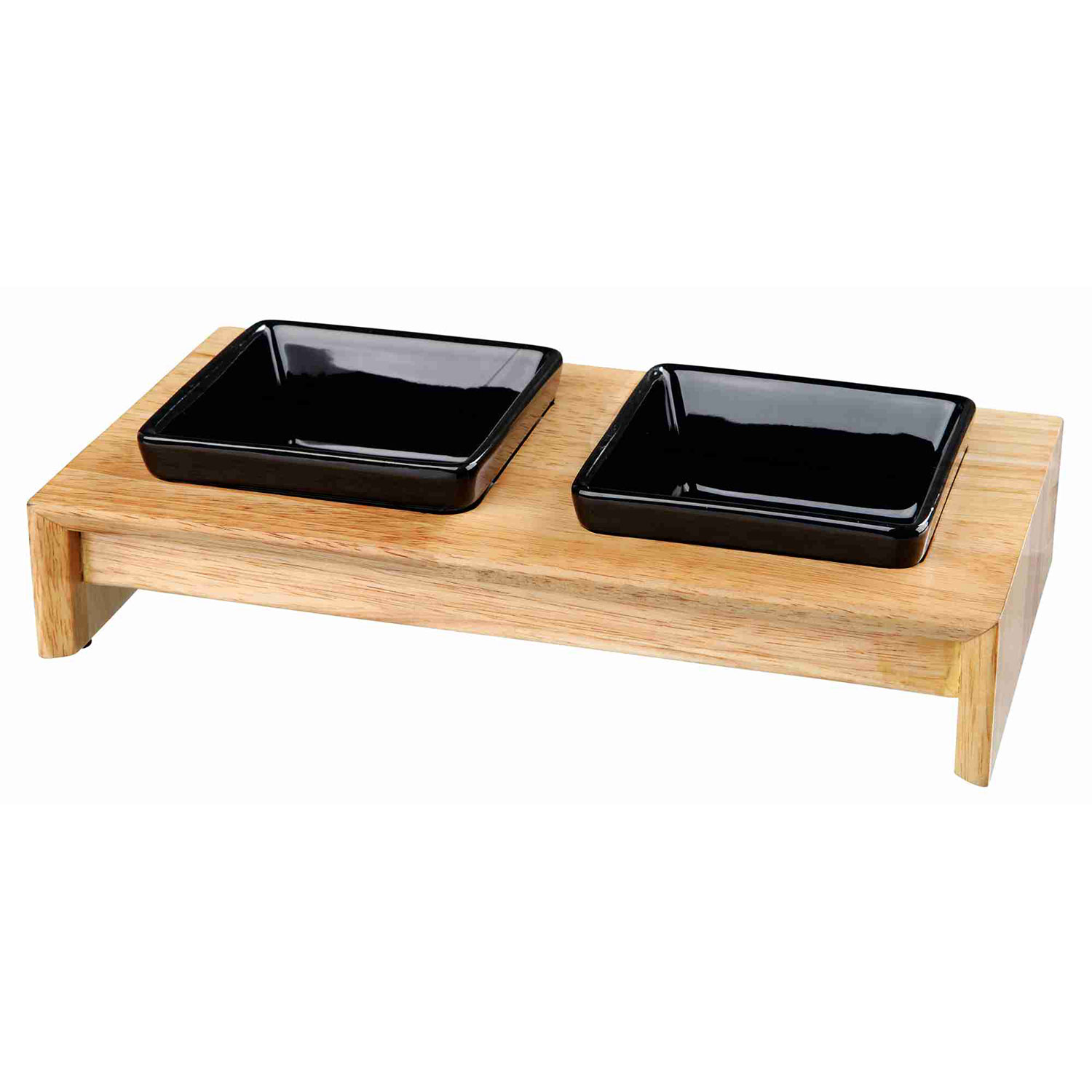 Set Comederos Cerámica/Madera, 2 × 0.2 l, 28 x 5 × 15 cm, Negro
