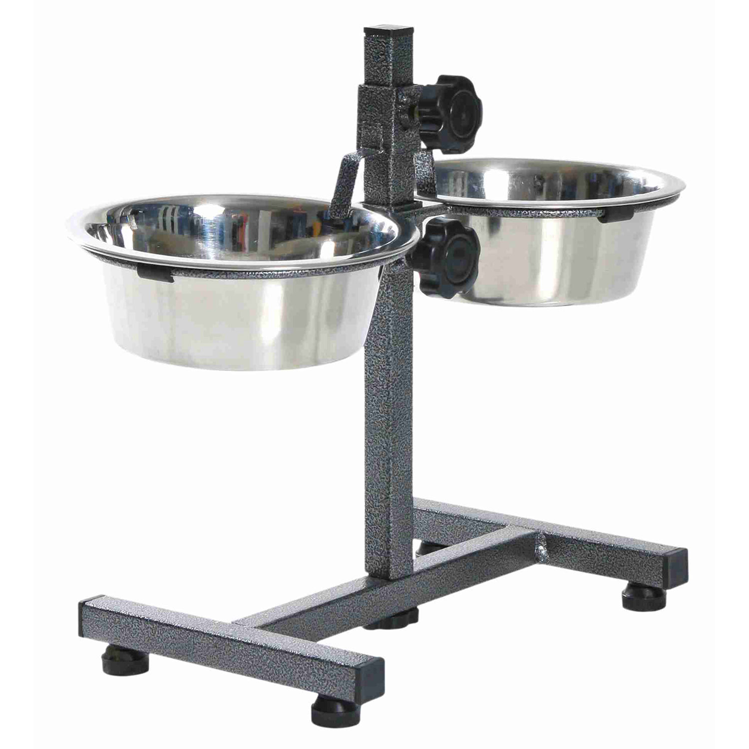 Barra 2 comederos, 0.75 l, ø17 cm, pie en H, 27 cm, Gris