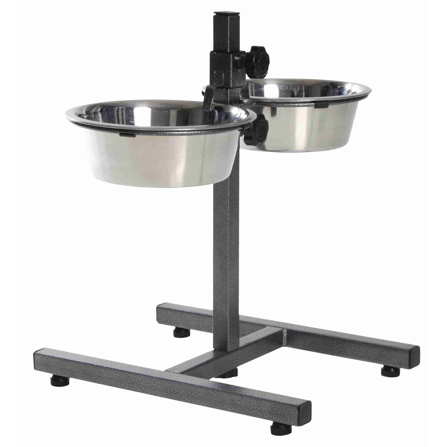 Barra 2 comederos, 1.8 l, ø21 cm, pie en H, 40 cm, Gris