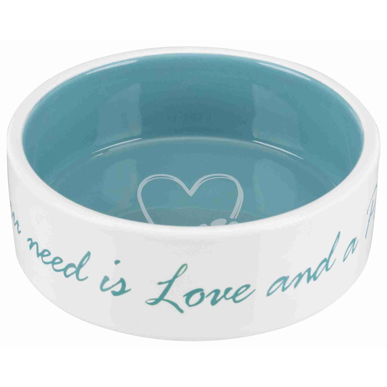 Comedero Cerámico con Corazón, 0.3l/ø12 cm, Crema-Azul Claro