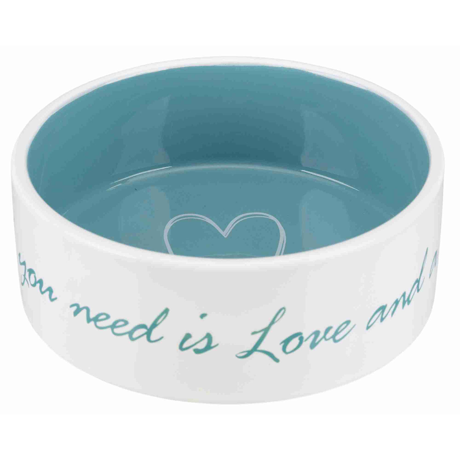 Comedero Cerámico con Corazón, 0.8l/ø16 cm, Crema-Azul Claro