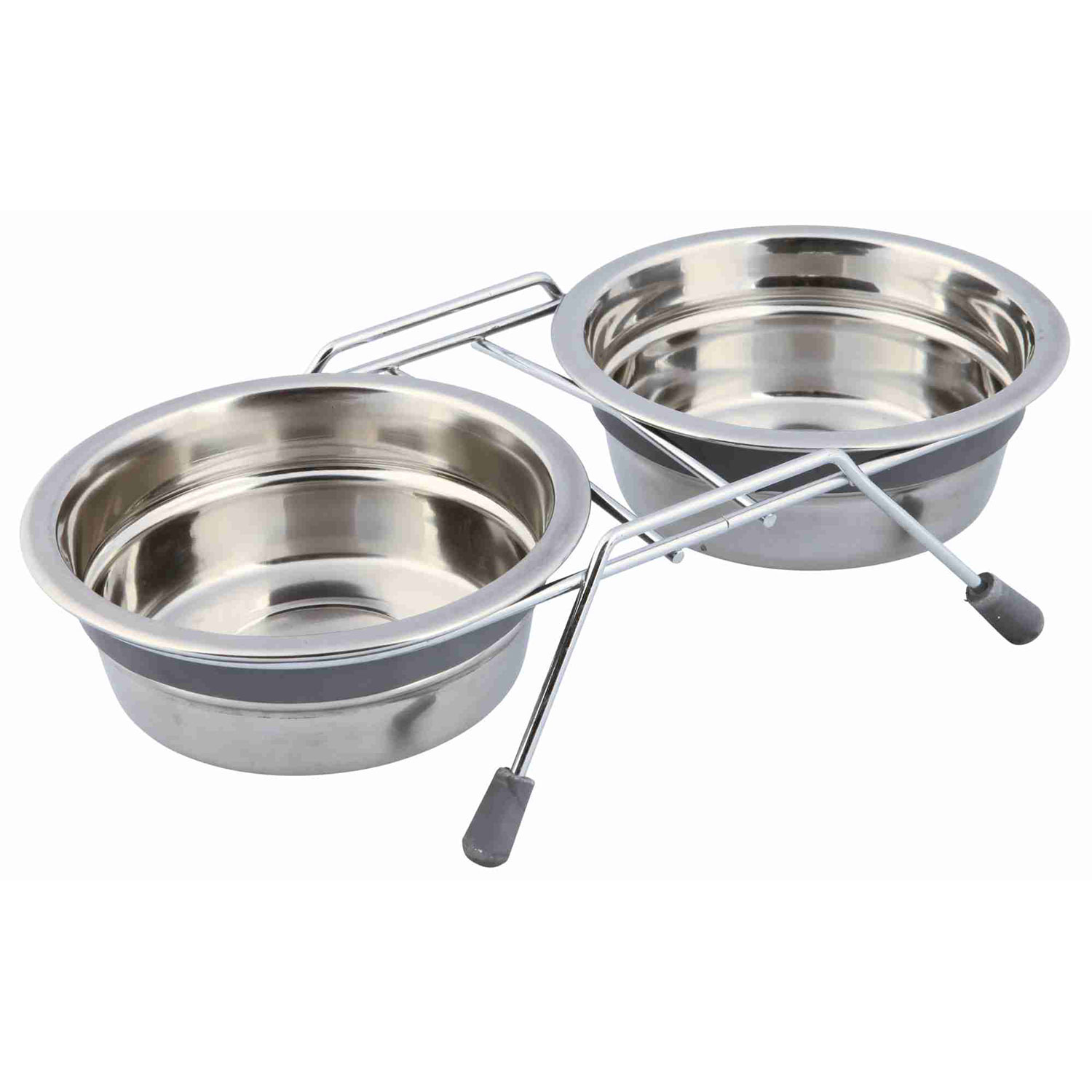 Comedero Doble, Acero Inoxidable, Antivibración, 0.45 l, ø13 cm