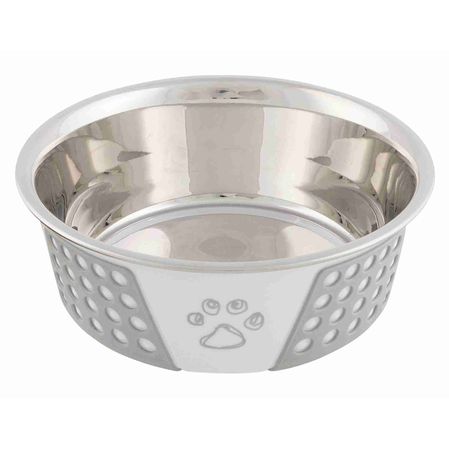 Comedero Acero Inox. Silicona, 0.75l/ø17, Blanco-Gris