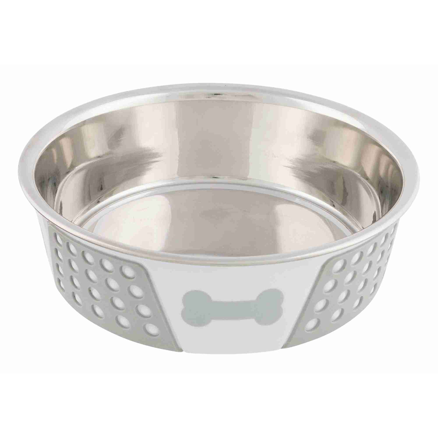 Comedero Acero Inox. Silicona, 1.4l/ø21 cm, Blanco-Gris