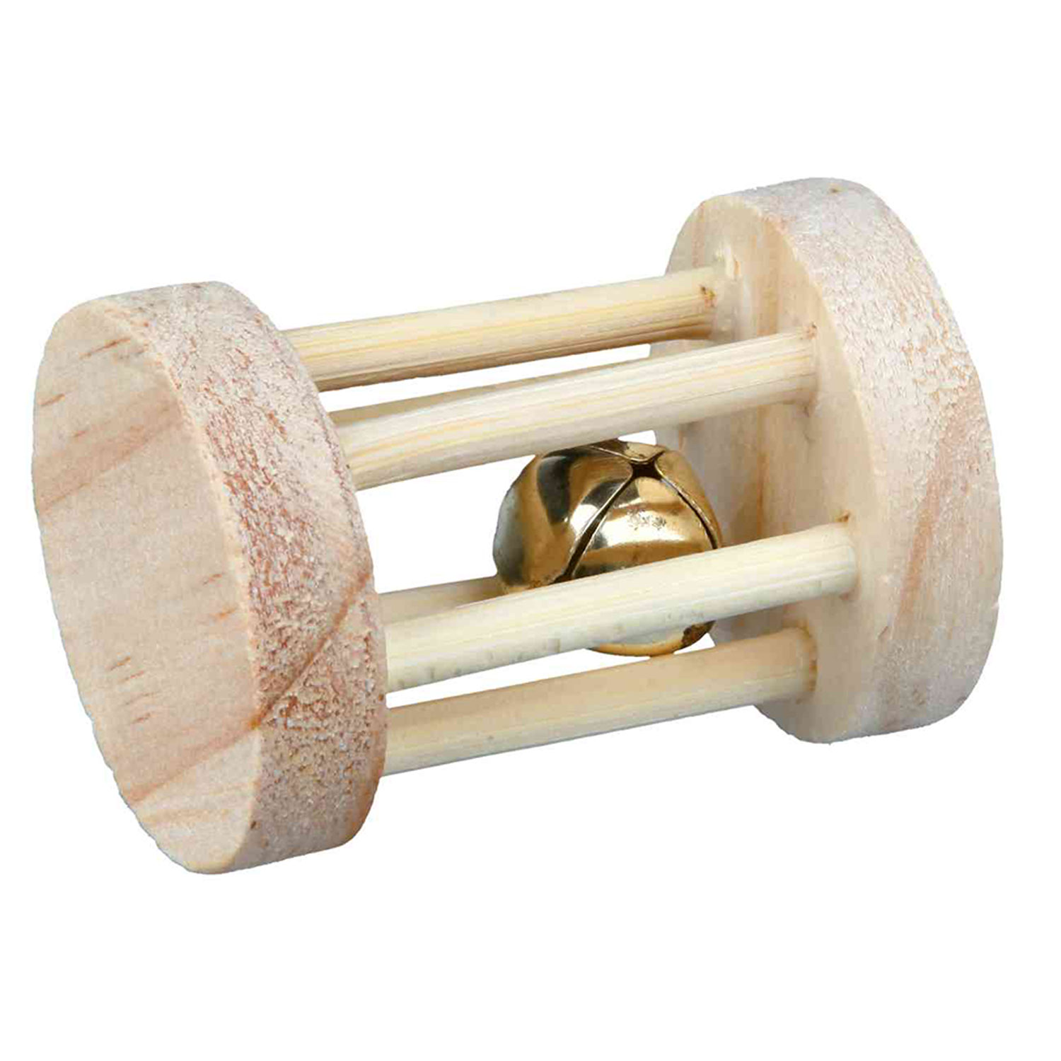 Cilindro Madera con Cascabel para Roer, ø3.5 × 5 cm