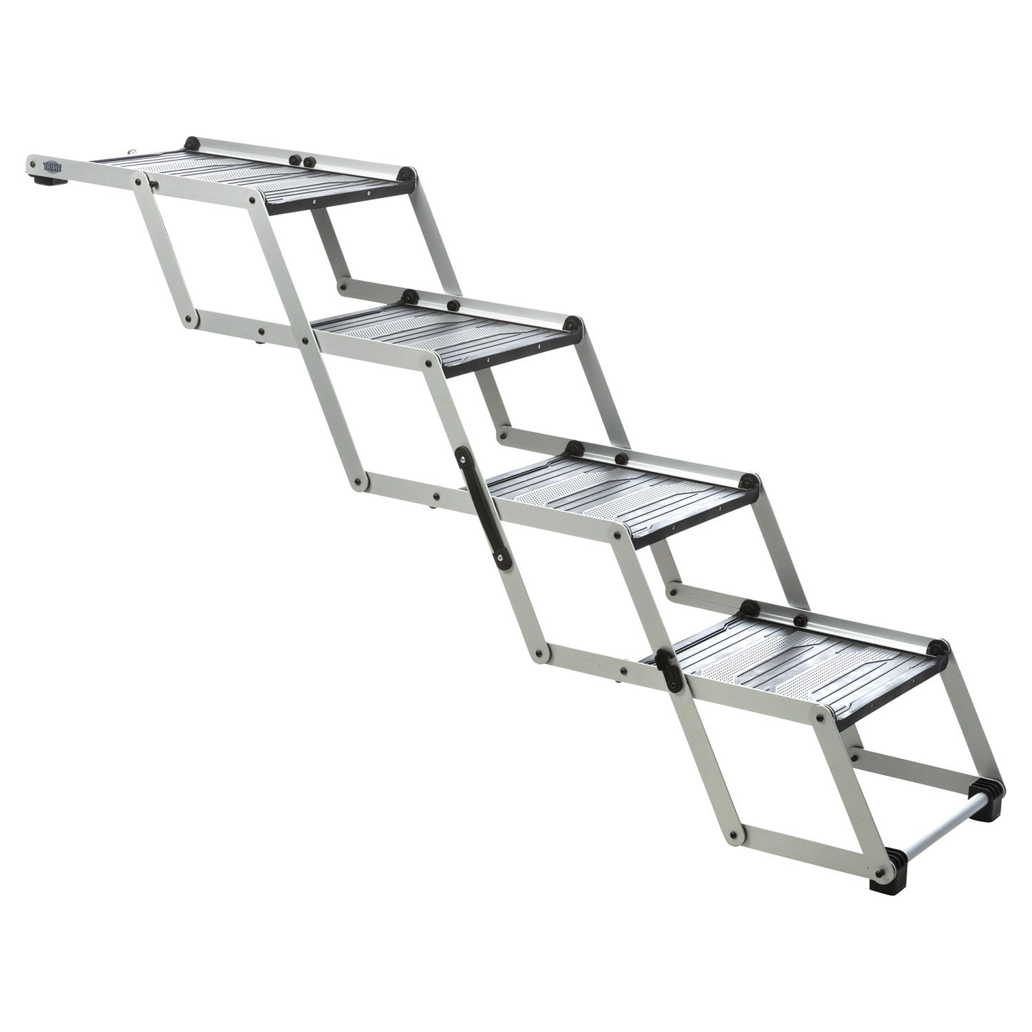 Escalera plegable 4 pasos, Aluminio/Plástico/TPR, 37 cm x hasta 70 cm x hasta 160 cm