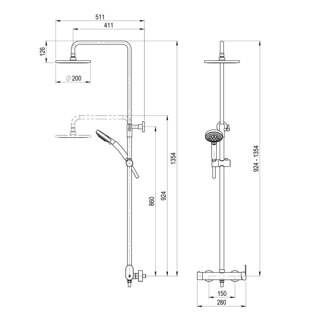 Columna De Ducha Qubik 200. BD.7102T43.CH Buades