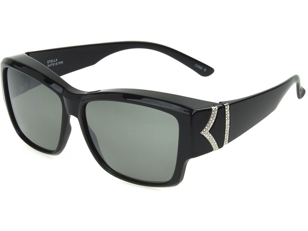 Women's Square Sunglasses In Black With Gray Lenses By Foster Grant - Stella Chevron