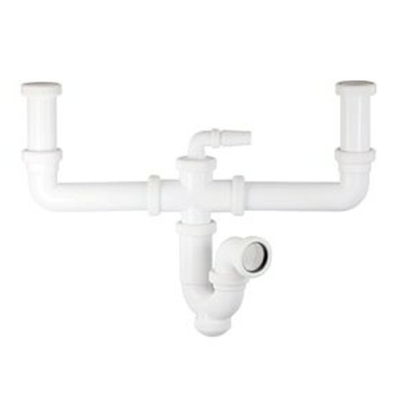 Sifón curvo con doble entrada tubo liso electrodomésticos 1 1/2"