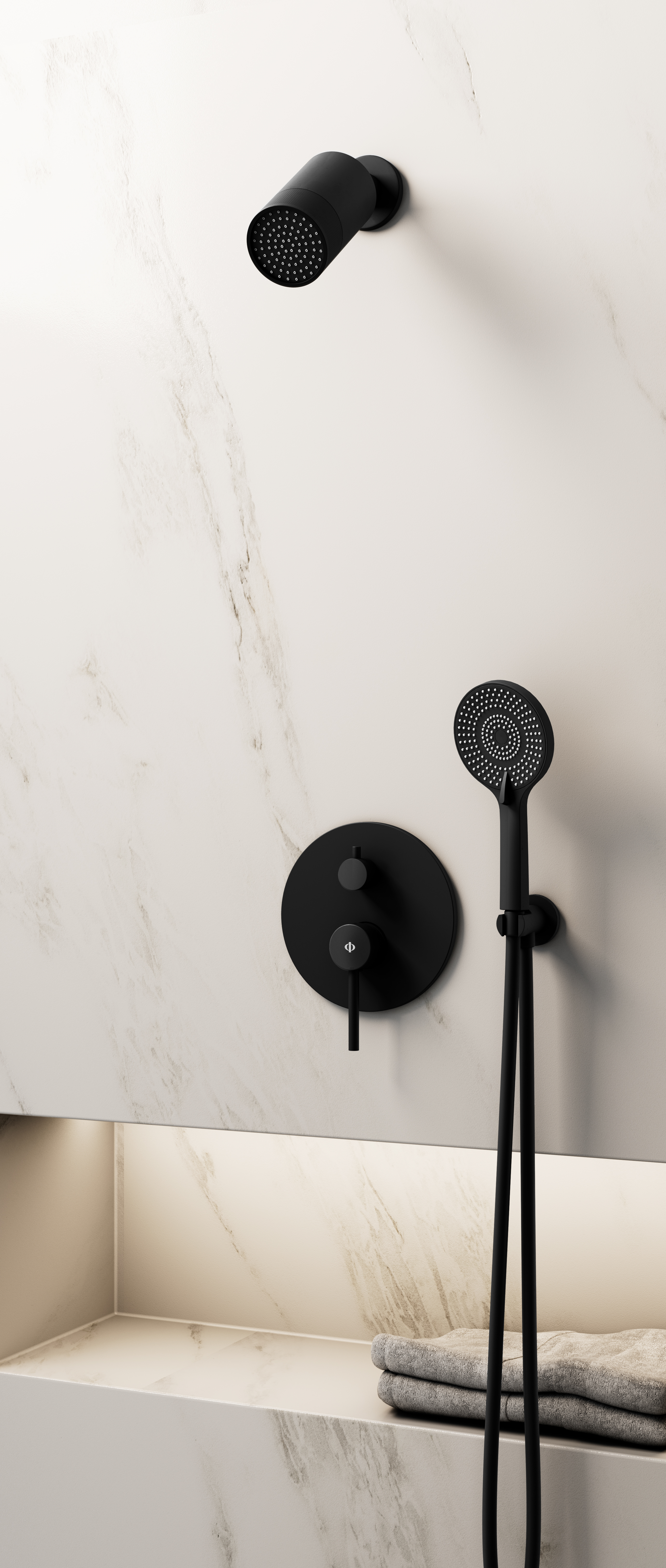 MITIGEUR DOUCHE ENCASTRE SIRIO NOIR + MINIMAL TETE PLUIE - 3087+3290NG