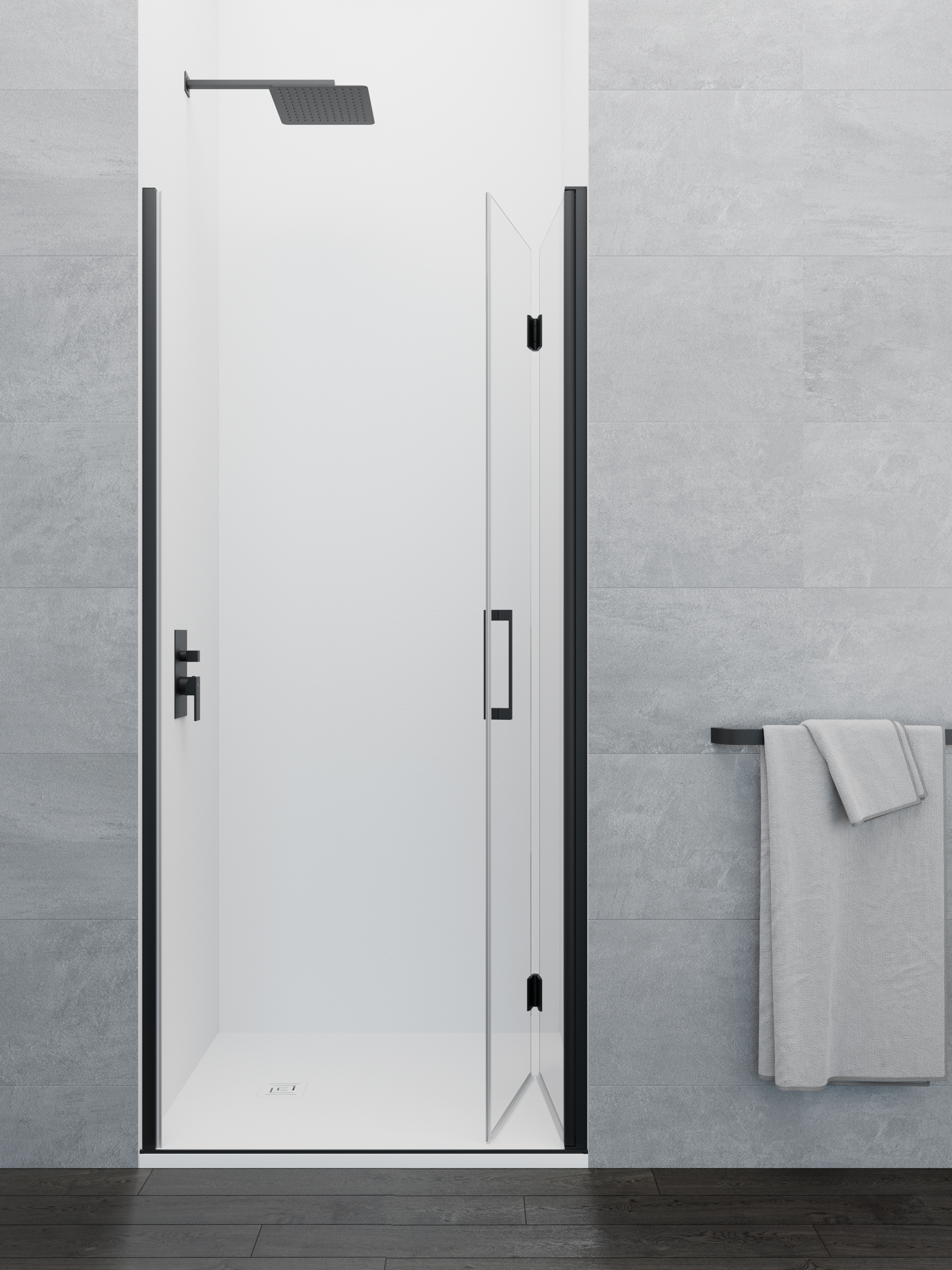 PAROI DOUCHE GLASS REPLIABLE C2 1F1P TP NOIR 75 (40+30) - 1713N+1725+9013