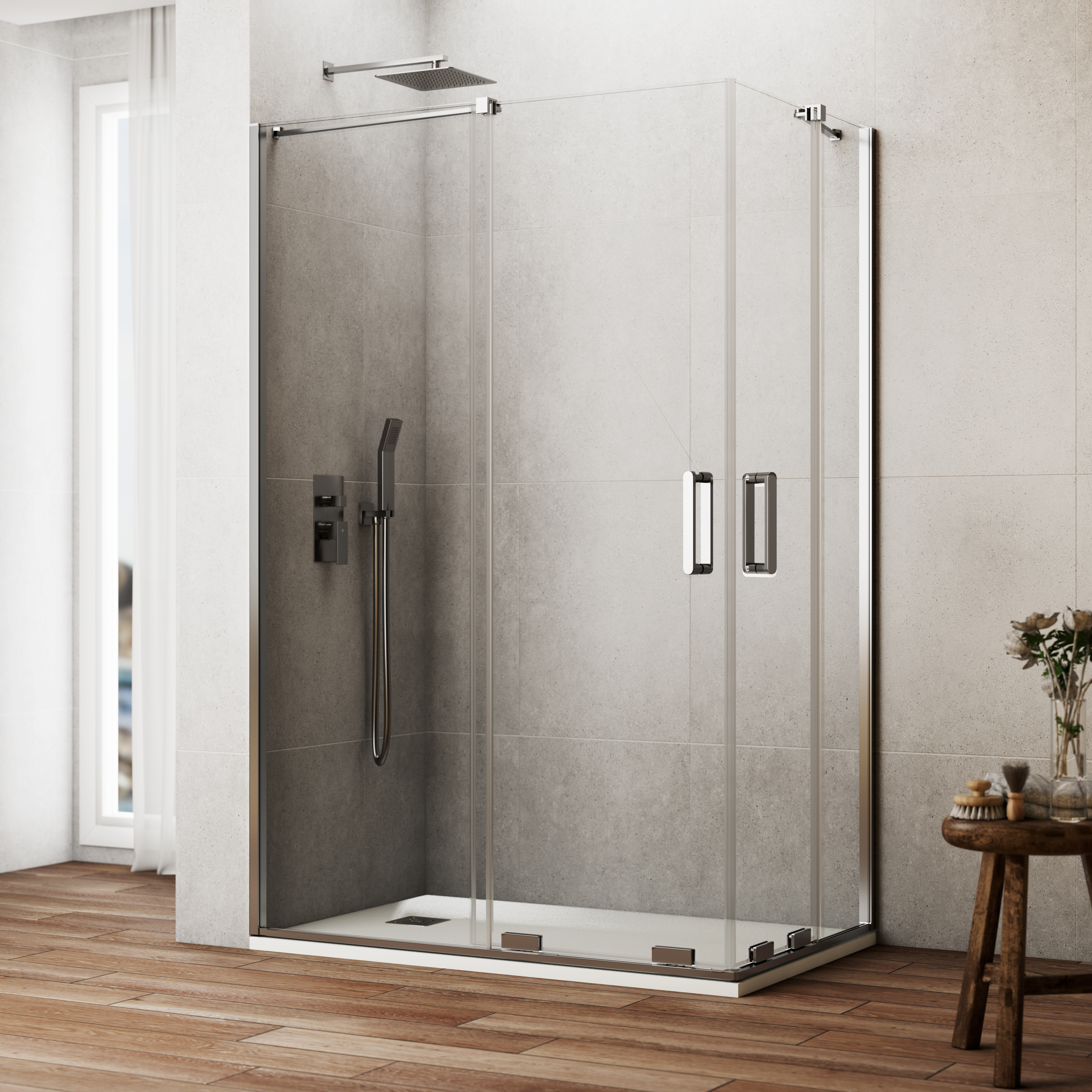 PAROI D'ANGLE KENNA 100x70 CHROME - 6559C+6553C+6563