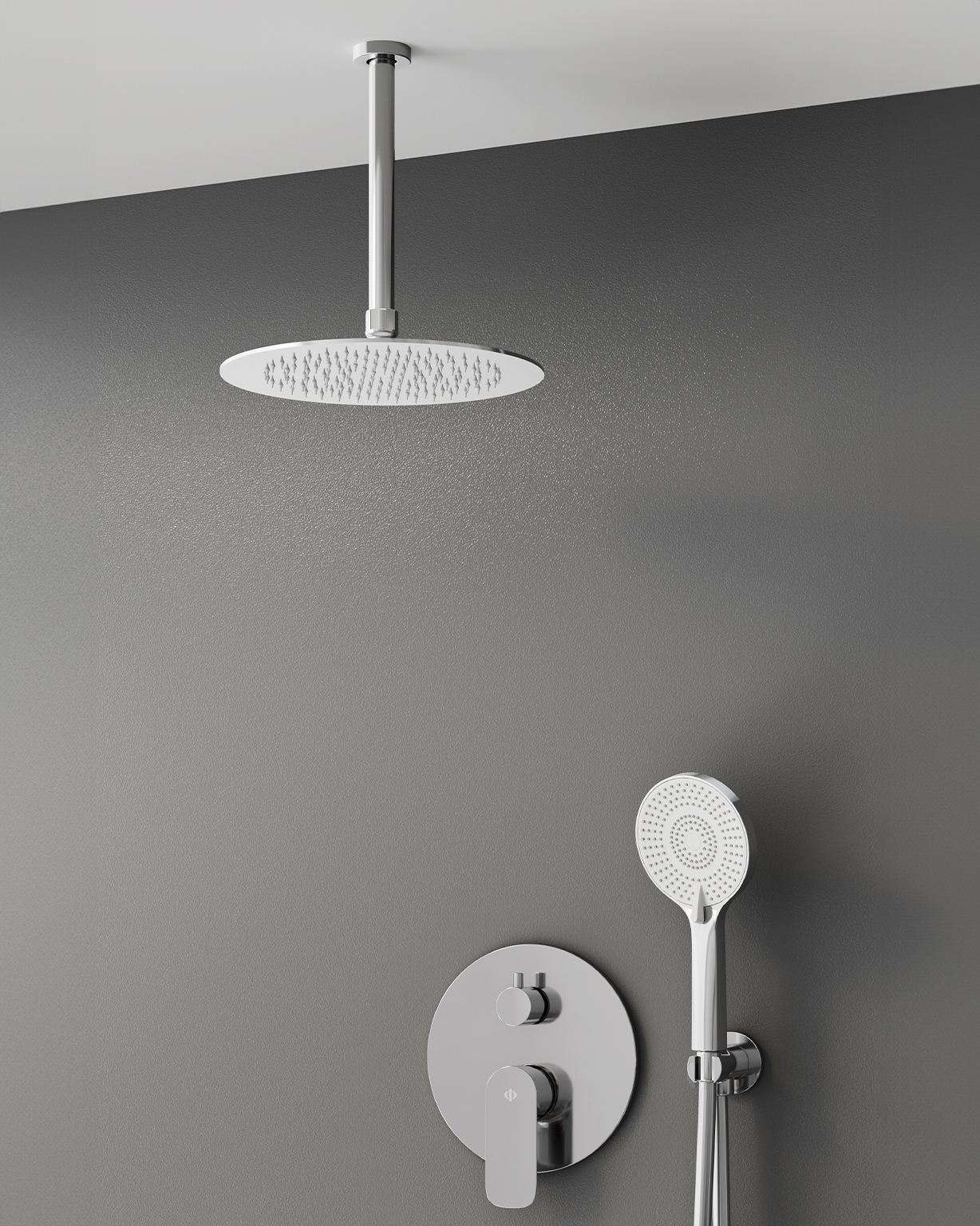 CASSIO MITIGEUR DOUCHE ENCASTRE CHROME + TETE AU PLAFOND - 3086+3300+3026+3059