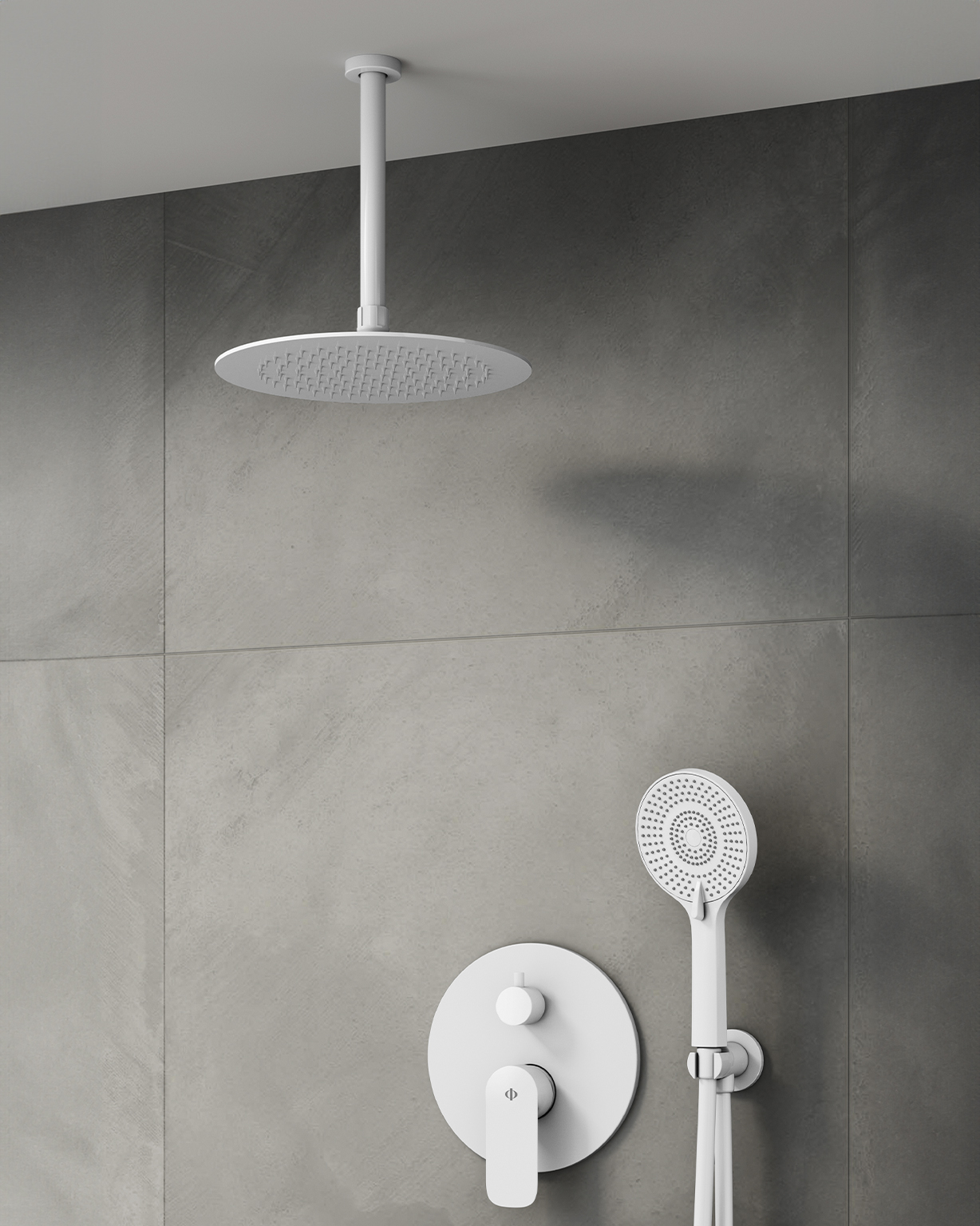 CASSIO MITIGEUR DOUCHE BLANC + TETE AU PLAFOND - 3086BL+3305+3026BL+3059BL