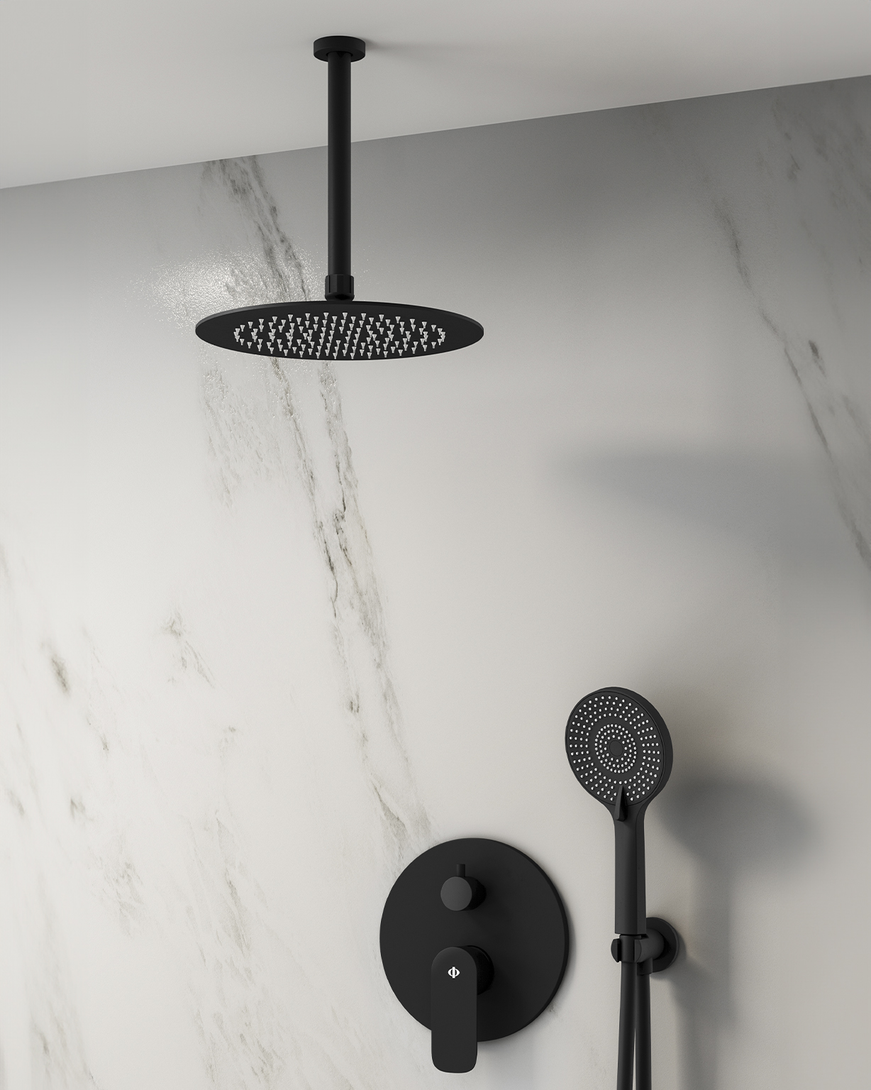 CASSIO MITIGEUR DOUCHE NOIR + TETE AU PLAFOND - 3087+3301+3162+3155