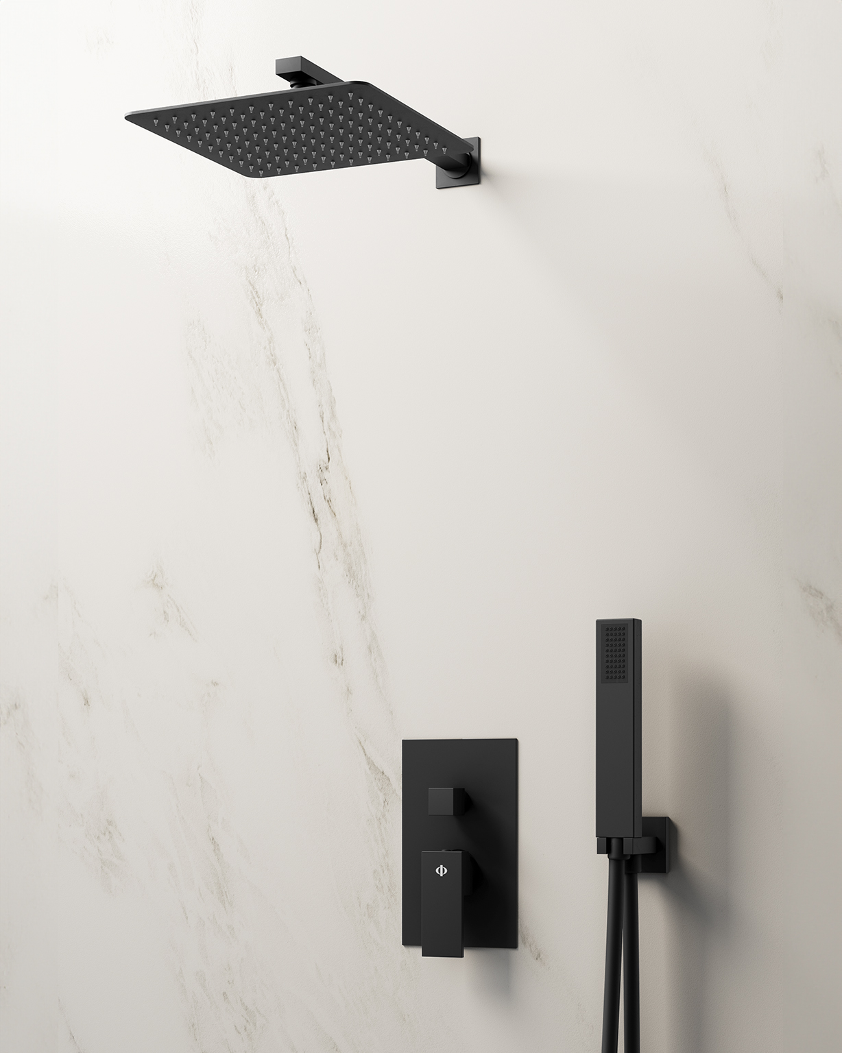 ORION MITIGEUR DOUCHE ENCASTRE NOIR + TETE MURALE - 3089+3159+3157