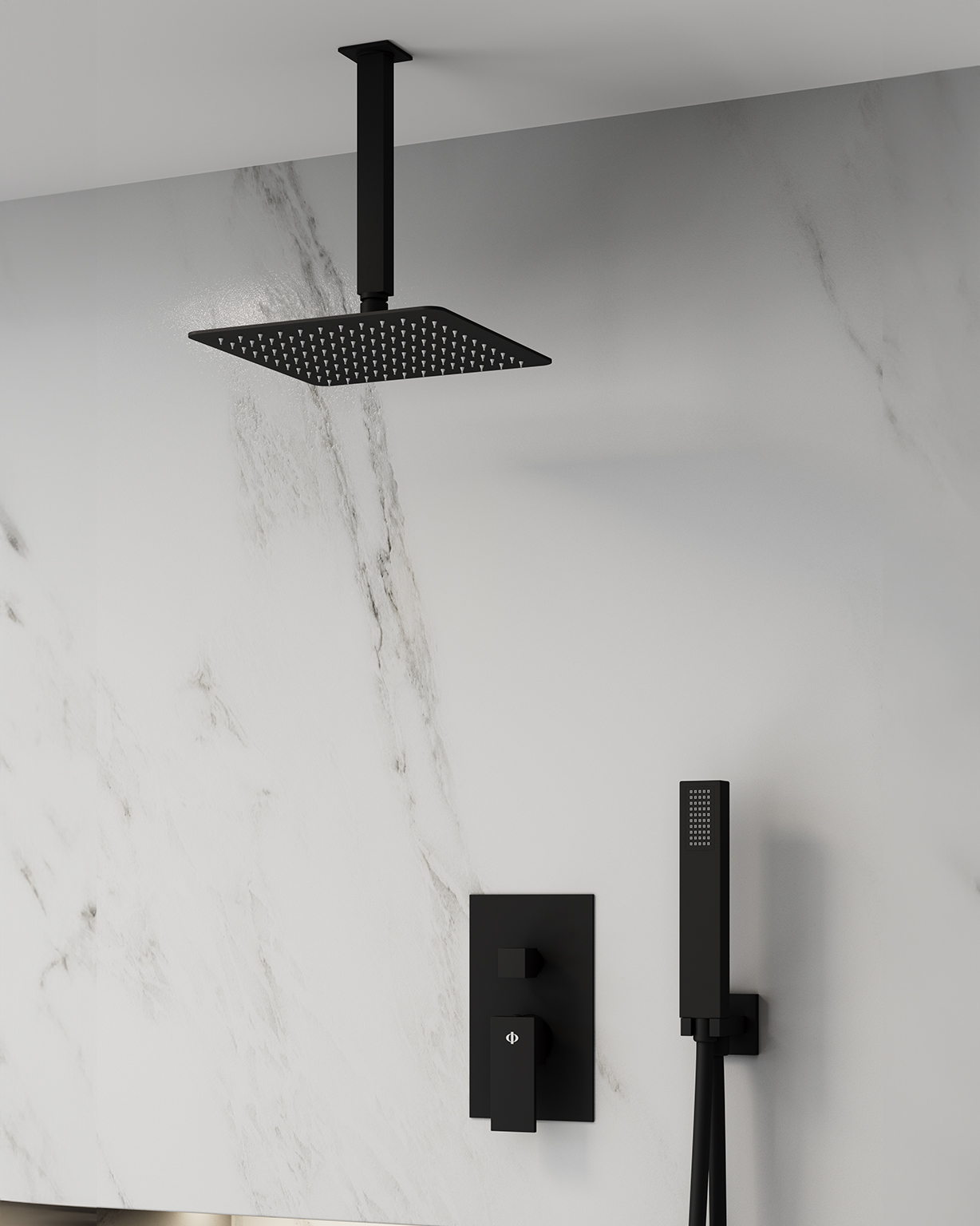 ORION MITIGEUR DOUCHE ENCASTRE NOIR + TETE AU PLAFOND - 3089+3160+3157