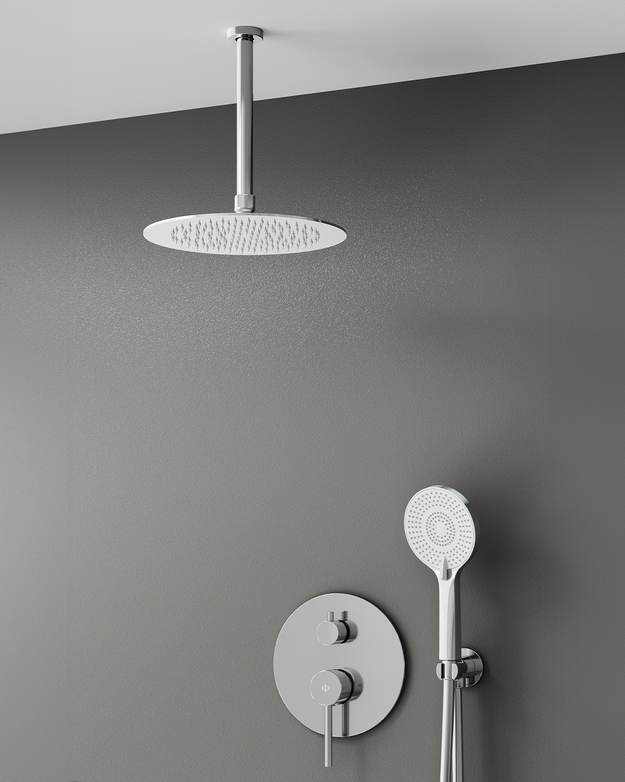 MITIGEUR DOUCHE ENCASTRE SIRIO CHROME + TETE AU PLAFOND - 3086+3026+3059
