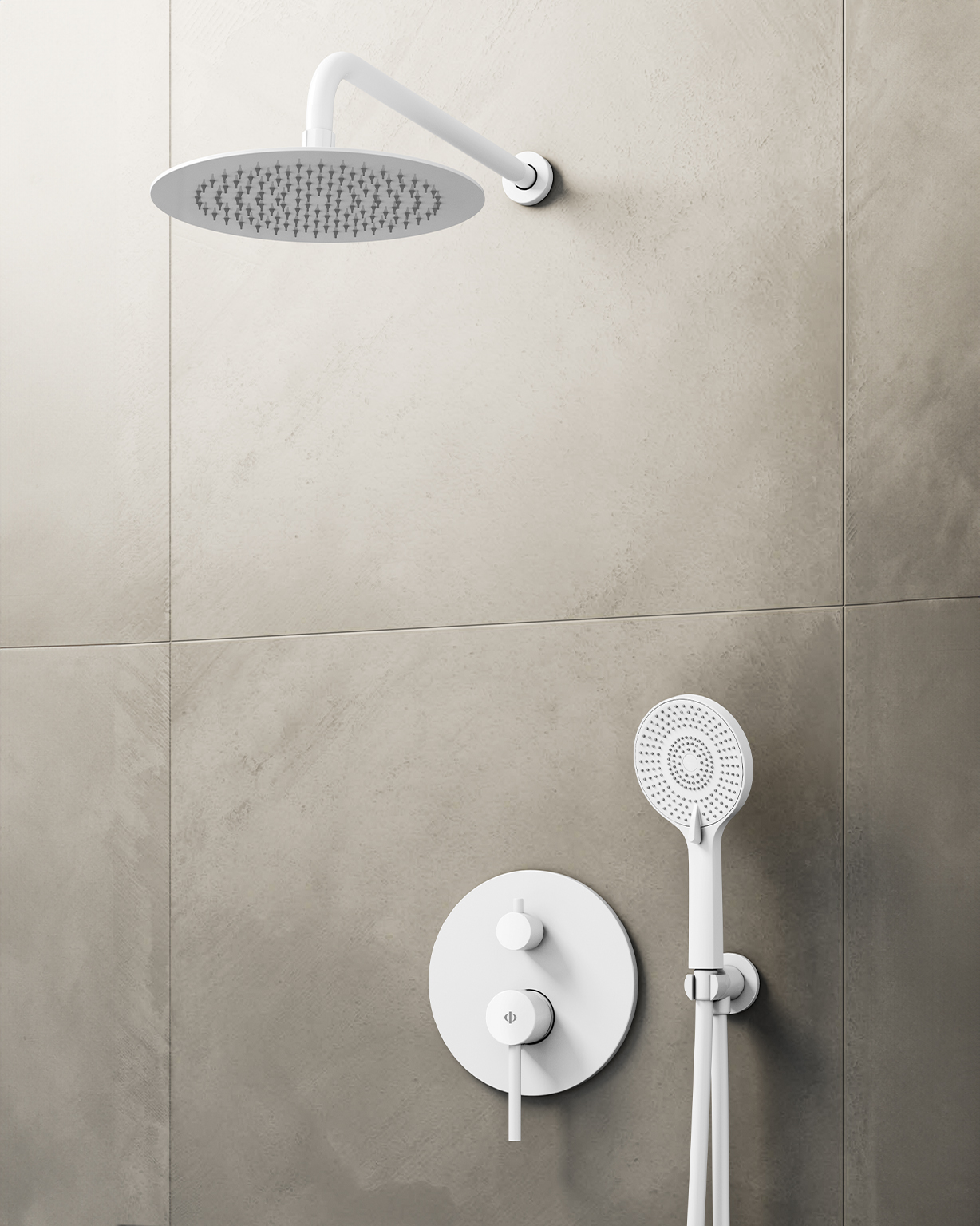MITIGEUR DOUCHE ENCASTRE SIRIO BLANC + TETE MURALE - 3086BL+3025BL+3059BL