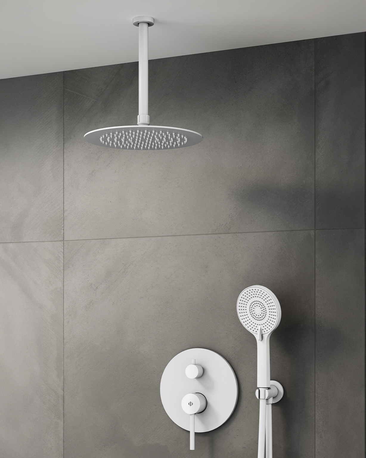 MITIGEUR DOUCHE ENCASTRE SIRIO BLANC + TETE AU PLAFOND - 3086BL+3026BL+3059BL