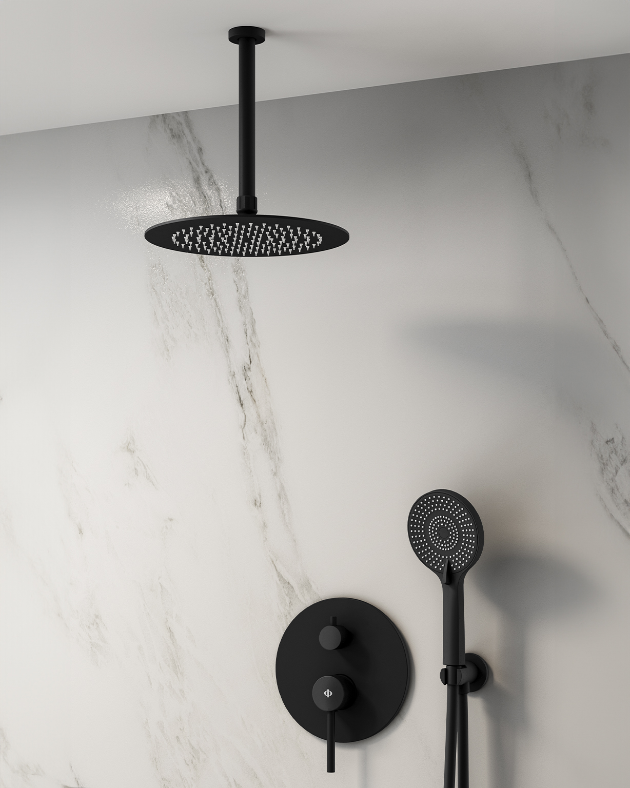 MITIGEUR DOUCHE ENCASTRE SIRIO NOIR + TETE AU PLAFOND - 3087+3162+3155