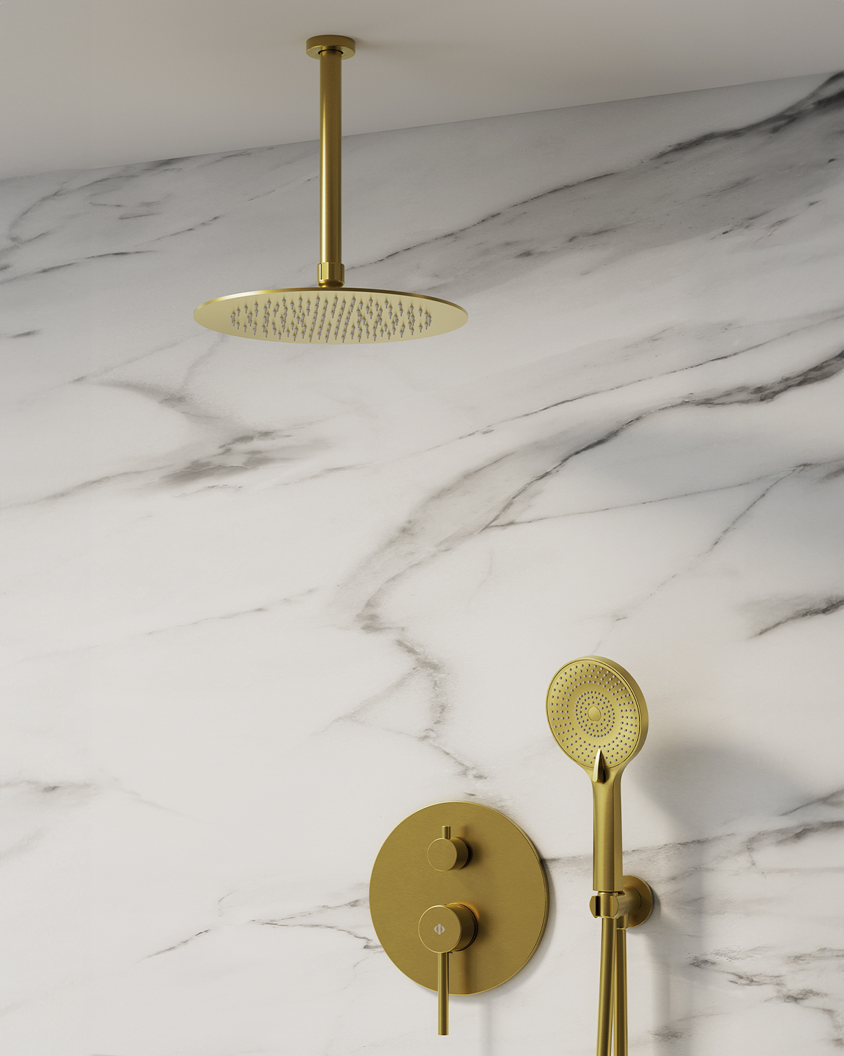 MITIGEUR DOUCHE ENCASTRE SIRIO GOLD + TETE AU PLAFOND - 3086OR+3026OR+3059OR