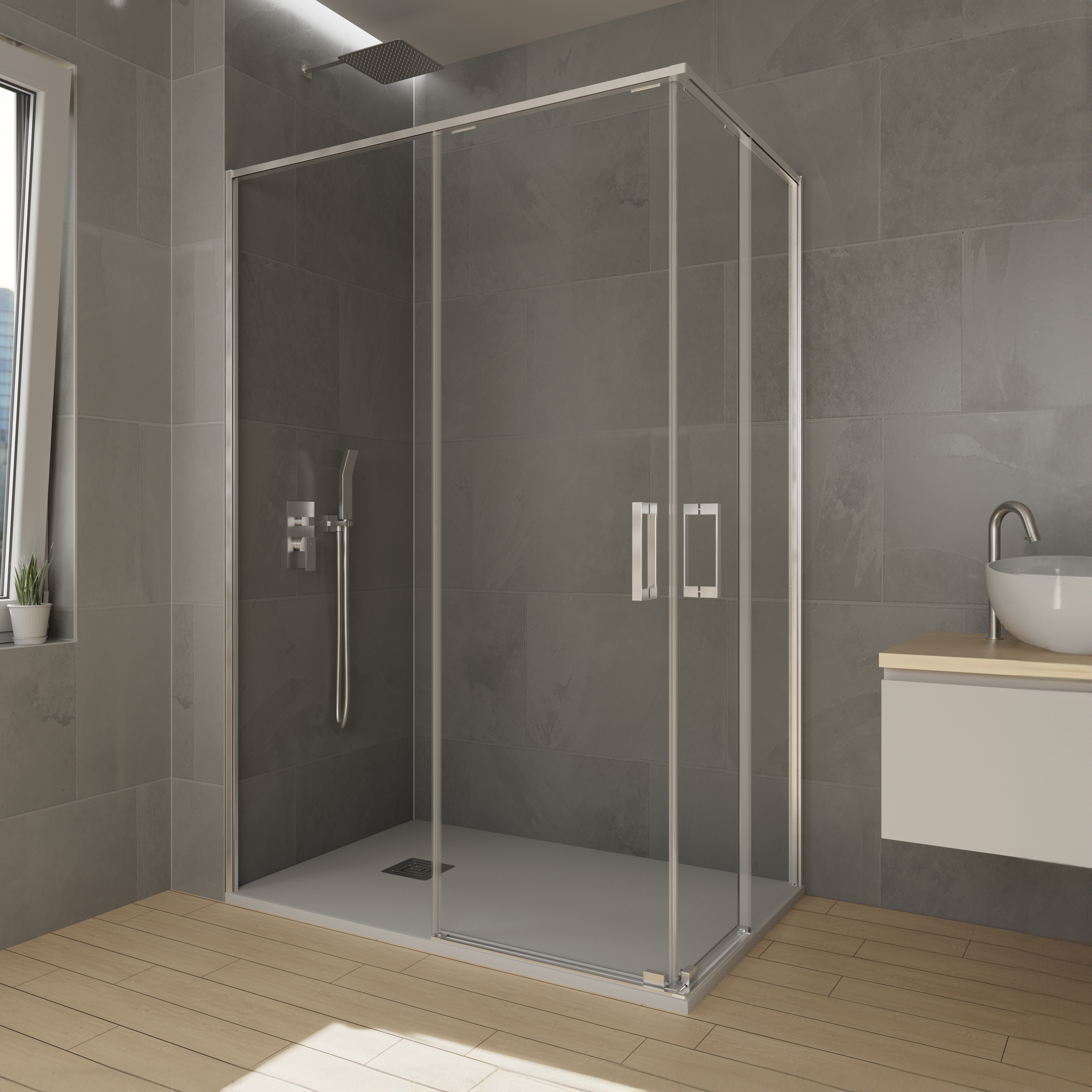 PAROI DE DOUCHE TWENTY ANGULAIRE TP CHR 85x75 - 2033+2031+2038