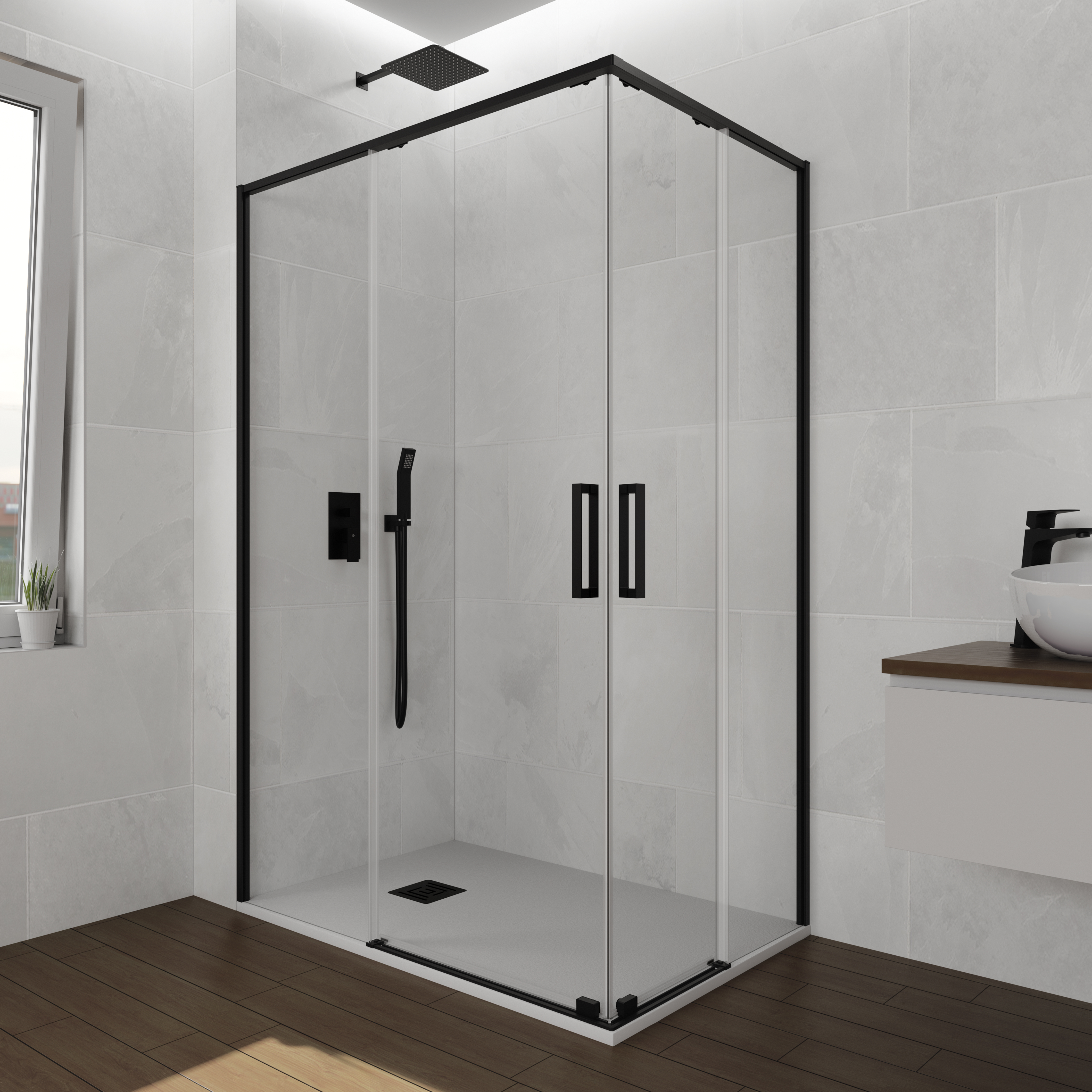 PAROI DE DOUCHE TWENTY ANGULAIRE TP NOIR 75x75 - 2031+2031+2039