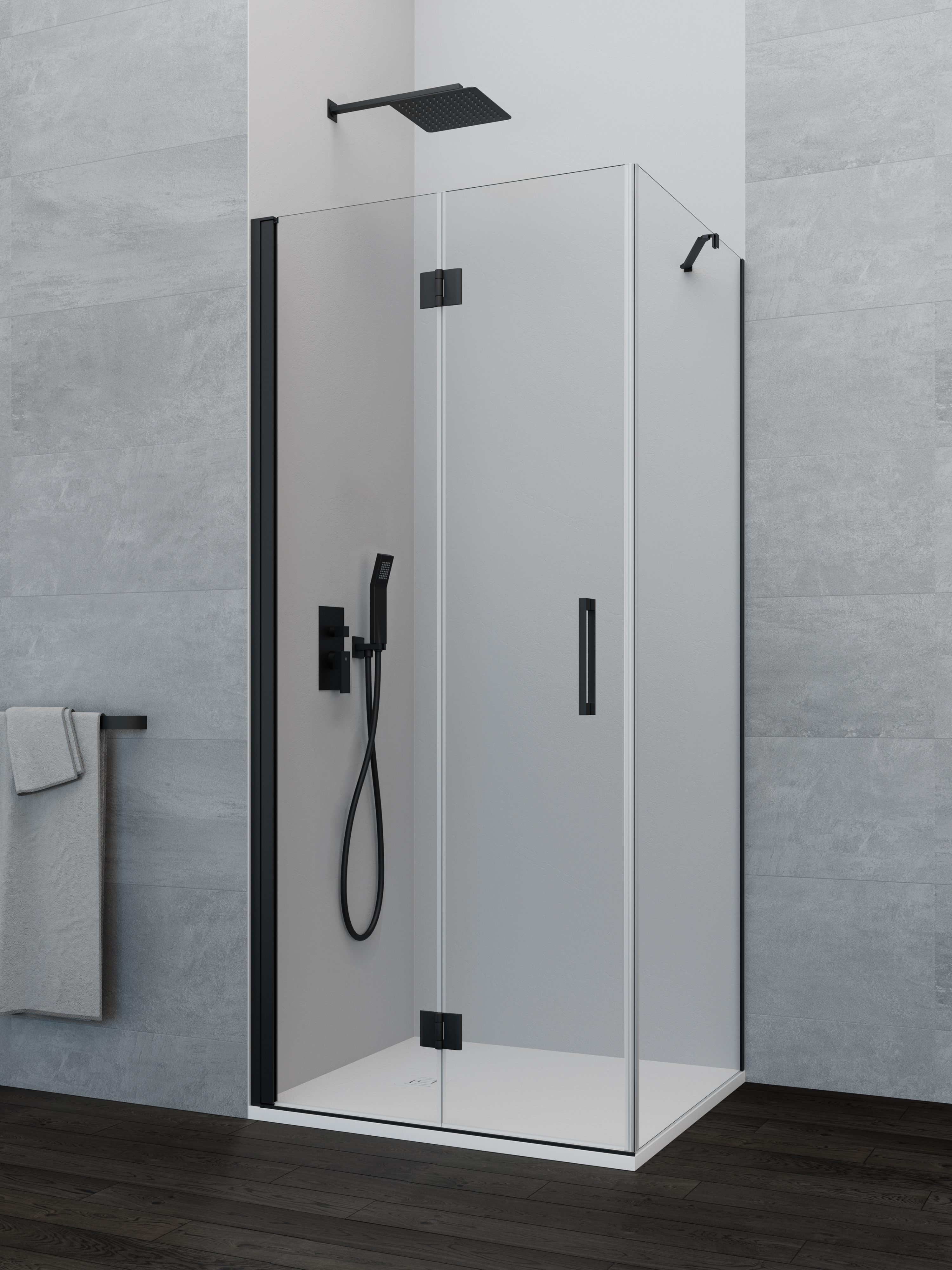 PAROI DOUCHE GLASS REPLIABLE C1 1F1P + LAT90 TP NOIR 80 (40+40) - 1713N+1726+17