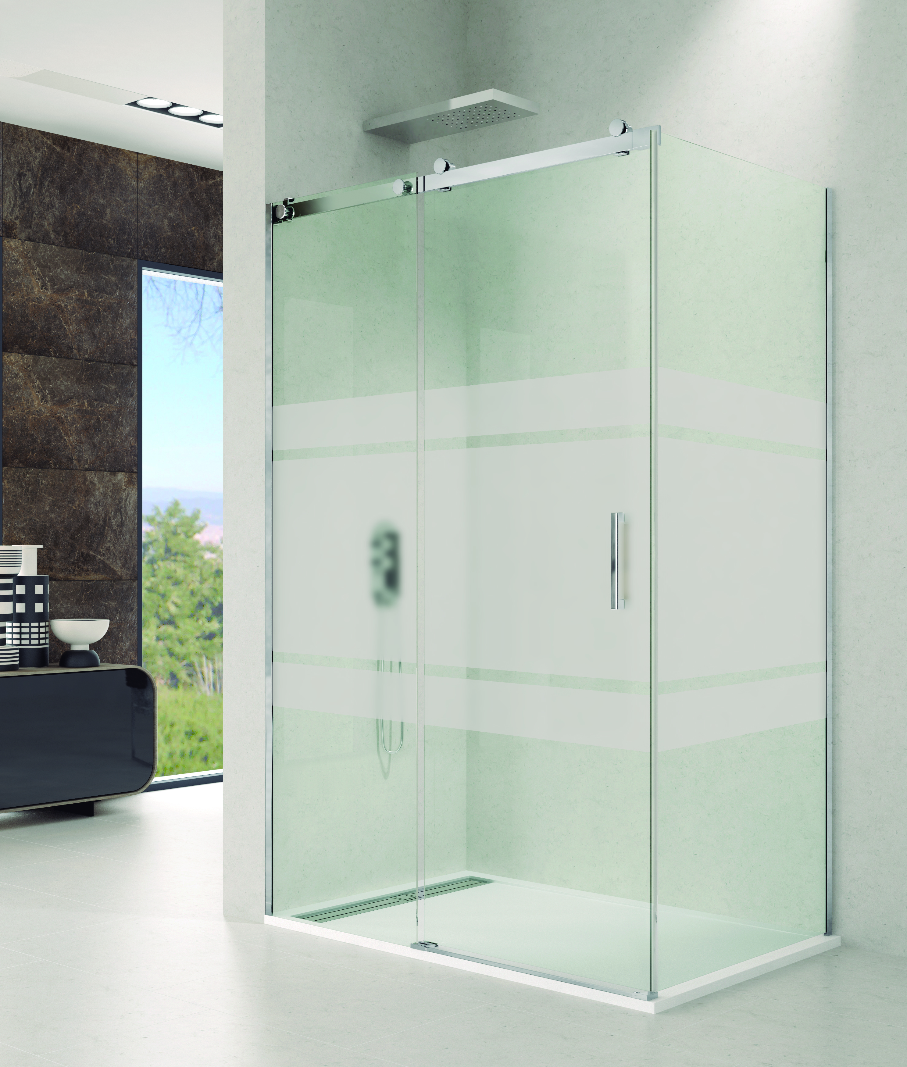 PAROI DE DOUCHE ROTARY LAT90+ FRON COUL SG CHR 100 - 6001+5230+6027+5244