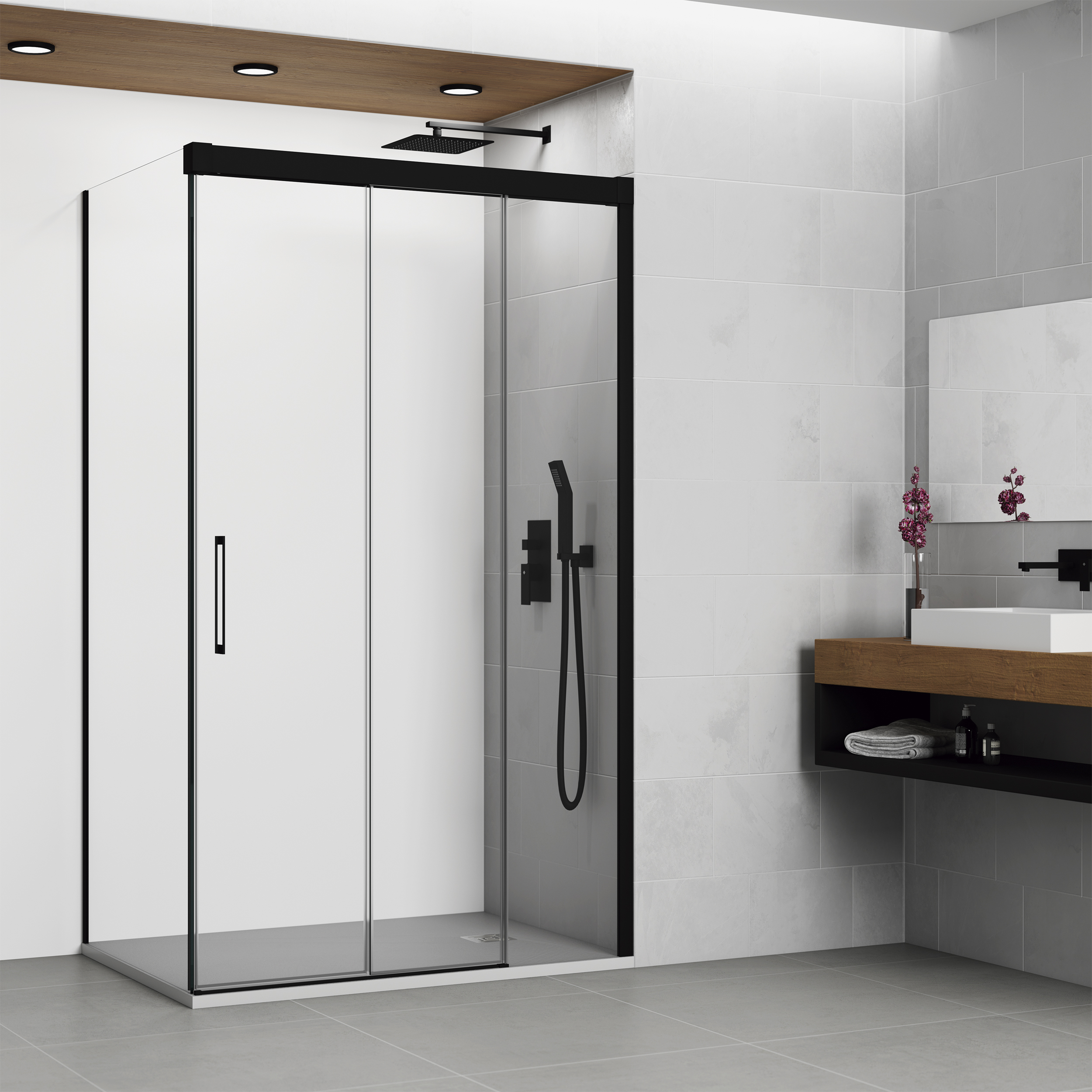 PAROI DE DOUCHE TRIO BLACK LAT70+ FRON COUL TP NOIR 100 - 1232N+1241N