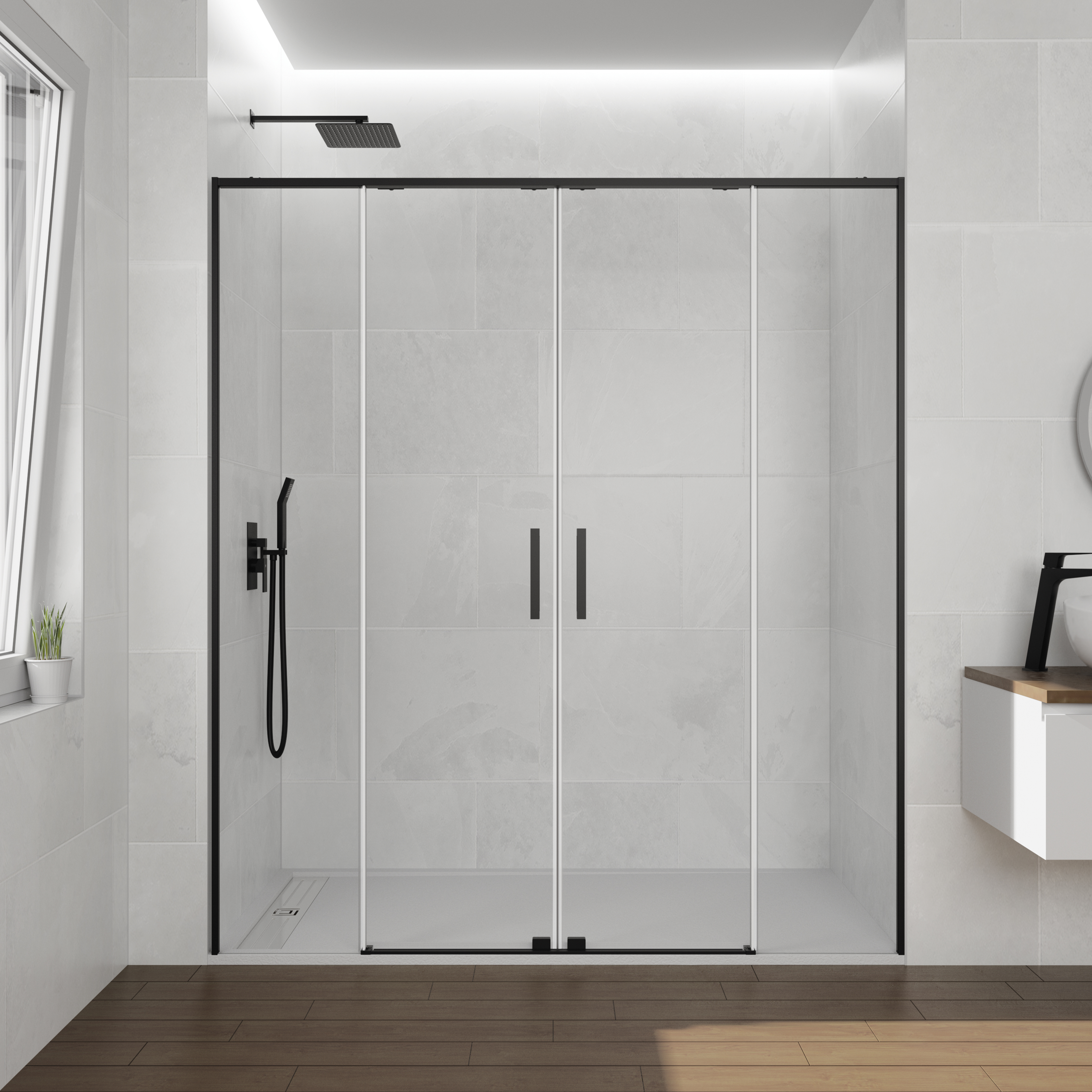 PAROI DE DOUCHE TWENTY 2F2P 180 TP NOIR - 2035+2035+2043