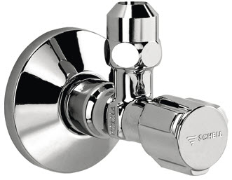 SCHELL 038450699 Combi-hoekventiel 1/2 x 3/8 inch, combinatiehoekventiel chroom, hoekventiel met driekantige dakgreep en sanitair bovendeel, terugslagklep, schuifrozet, slangschroefverbinding