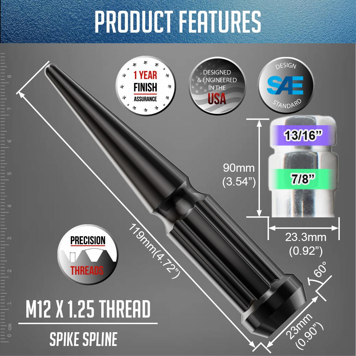 20 Pcs M12x1.25 12x1.25 Thread Spike Spline 4.40